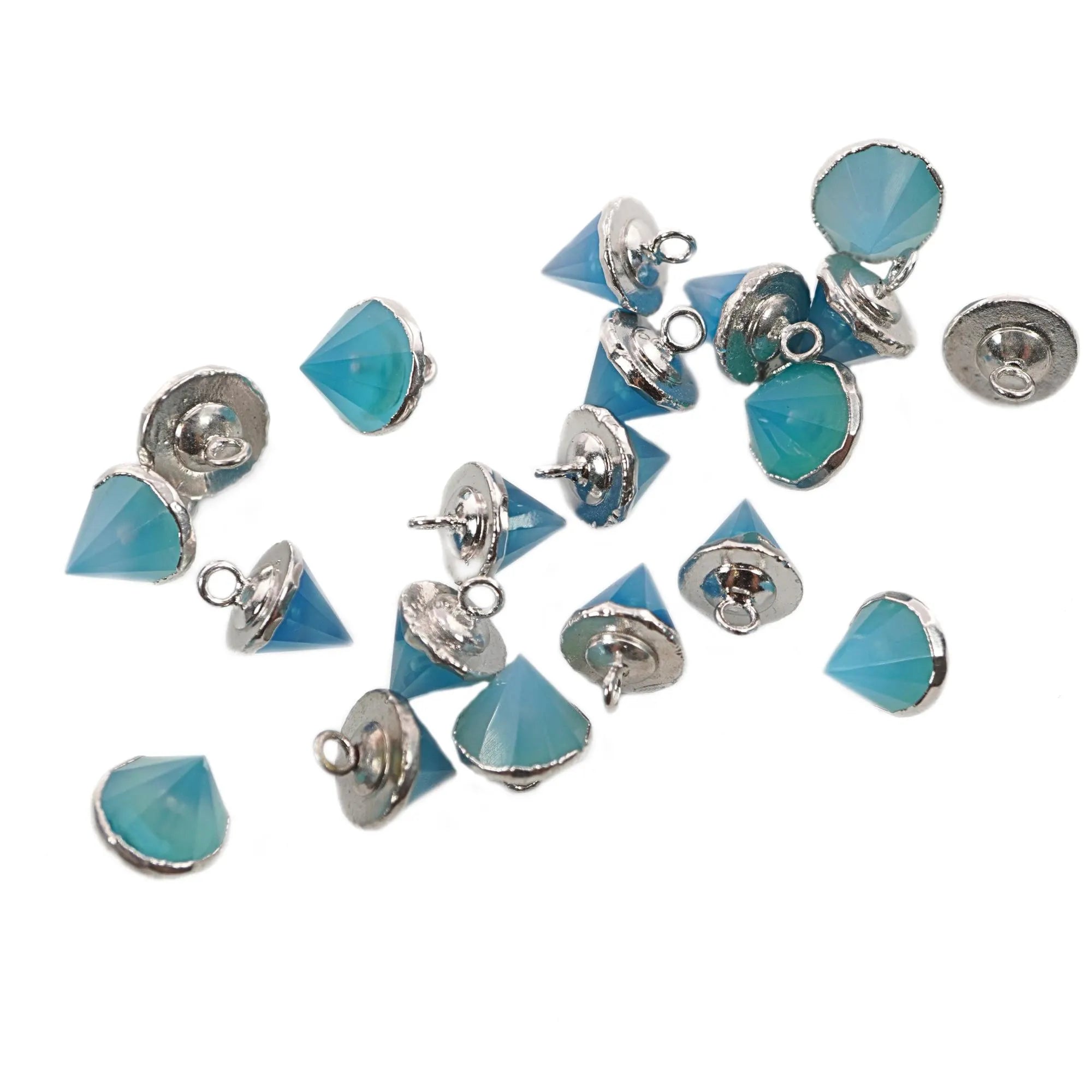 Aqua Chalcedony Pointed Cone Shape Gemstone Silver Electroplated Charm Pendant 