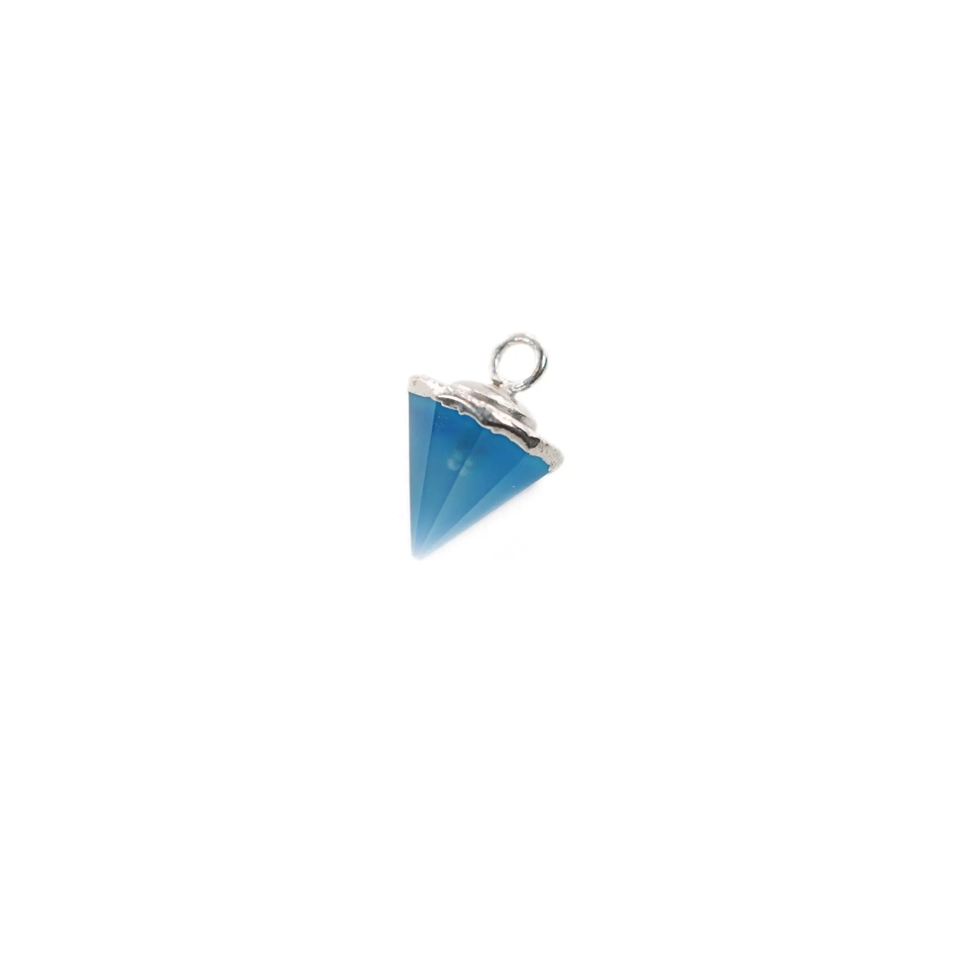 Aqua Chalcedony Pointed Cone Shape Gemstone Silver Electroplated Charm Pendant 