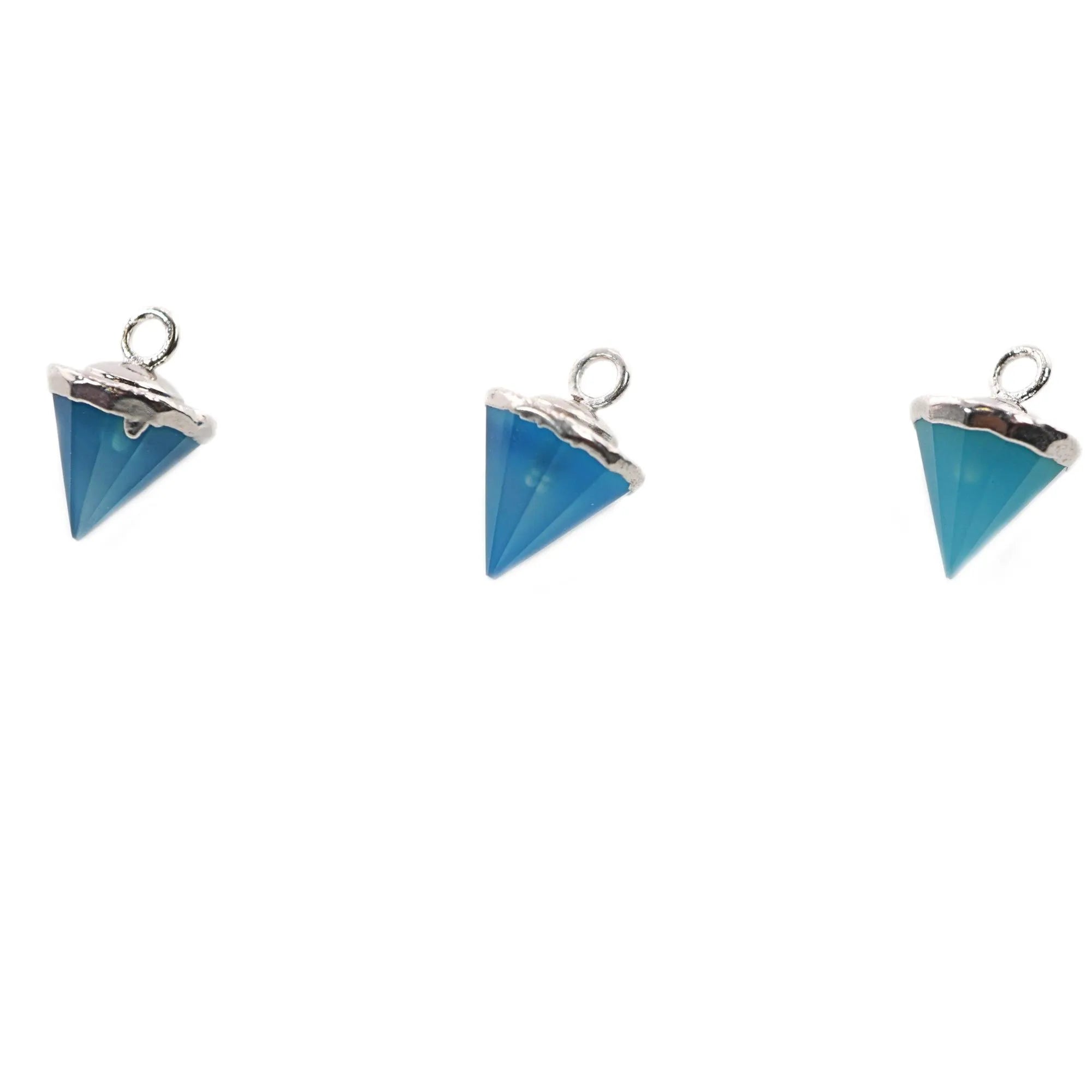 Aqua Chalcedony Pointed Cone Shape Gemstone Silver Electroplated Charm Pendant 