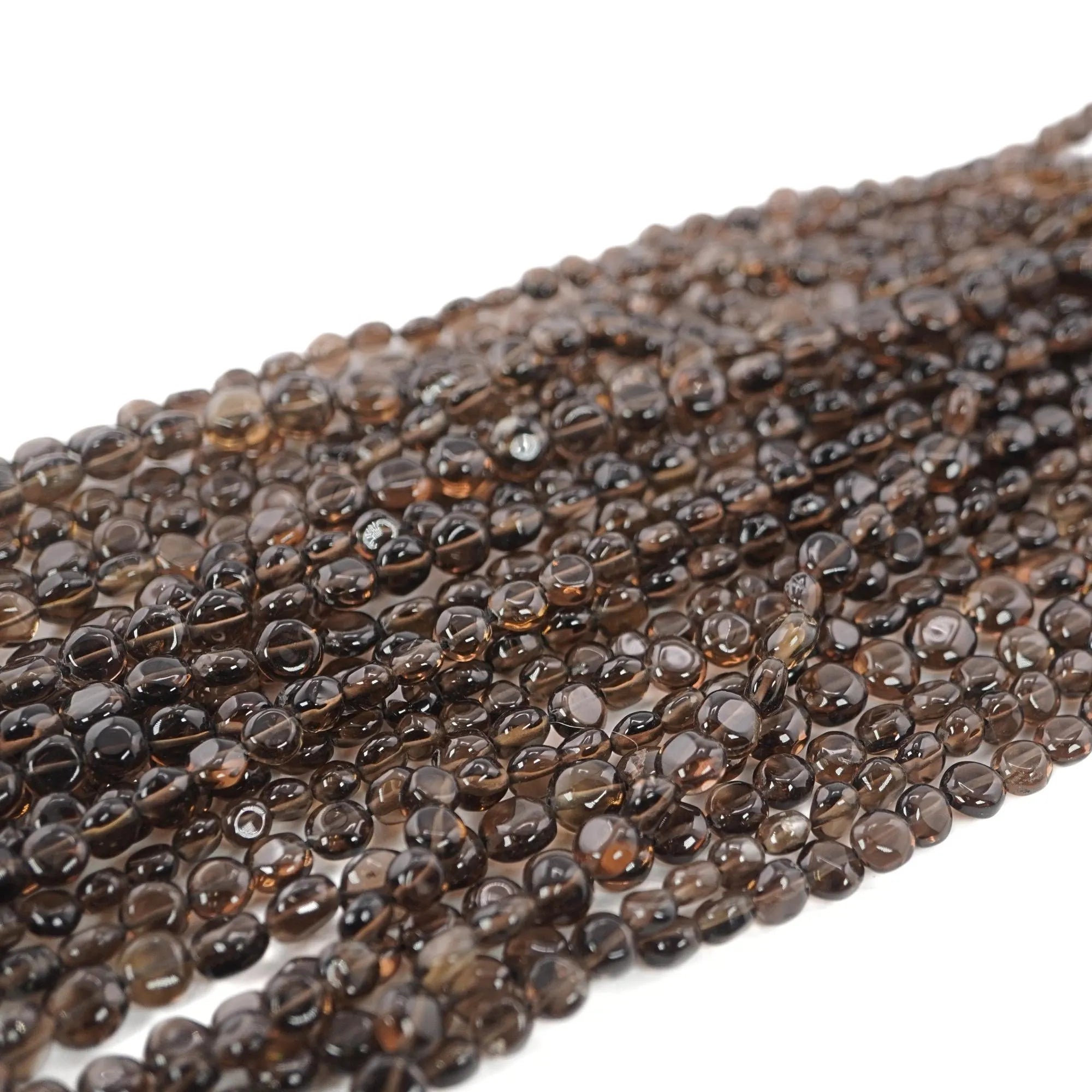 Smokey Quartz Smooth Coin Shape Gemstone Strand Beads