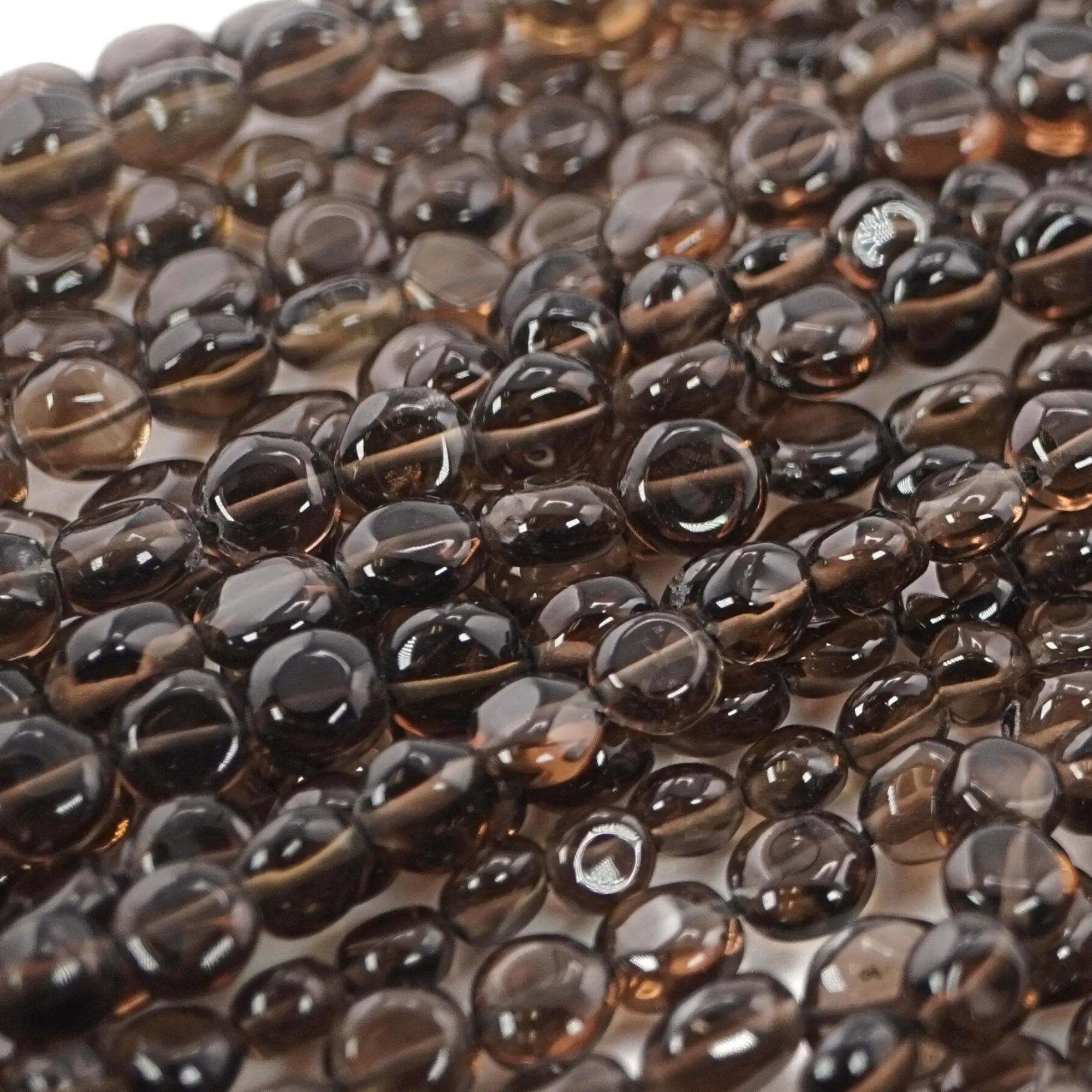 Smokey Quartz Smooth Coin Shape Gemstone Strand Beads