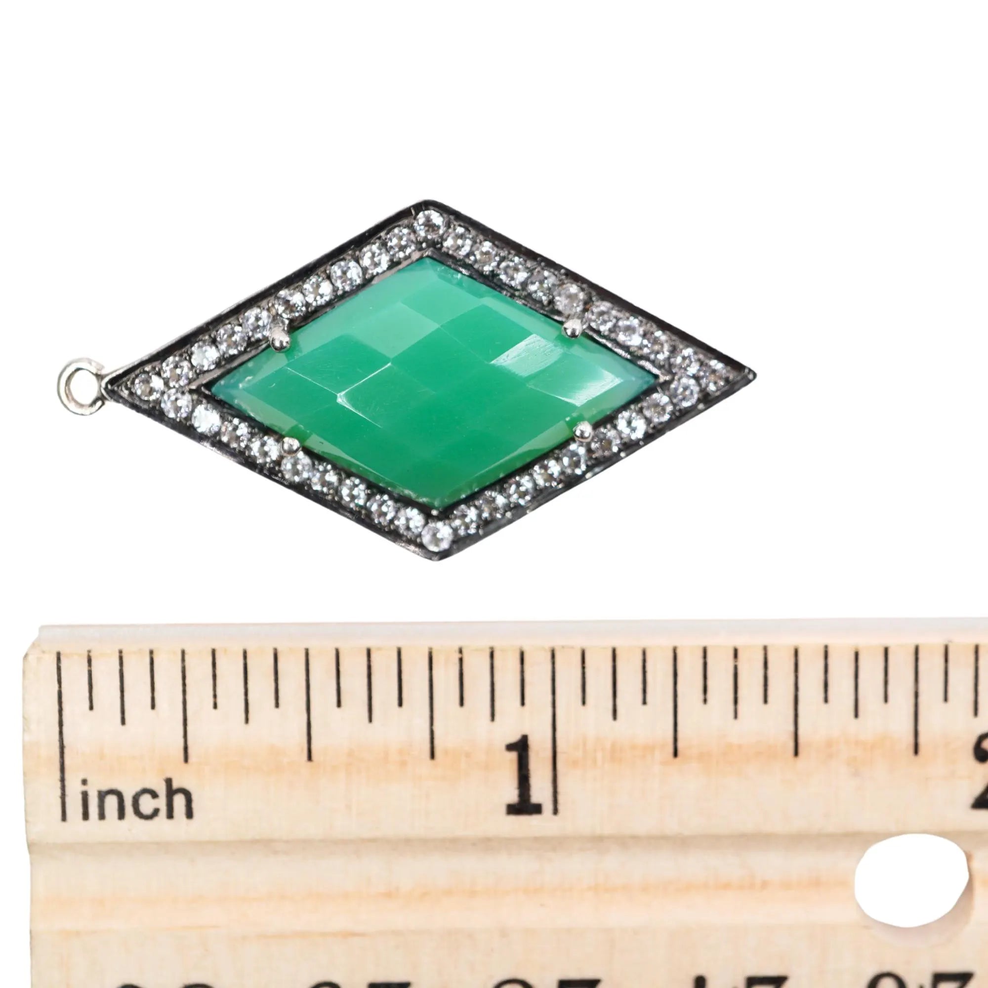 Green Onyx Diamond Shape Gemstone CZ Sterling Silver Micro Pave Finding Charm Pendant