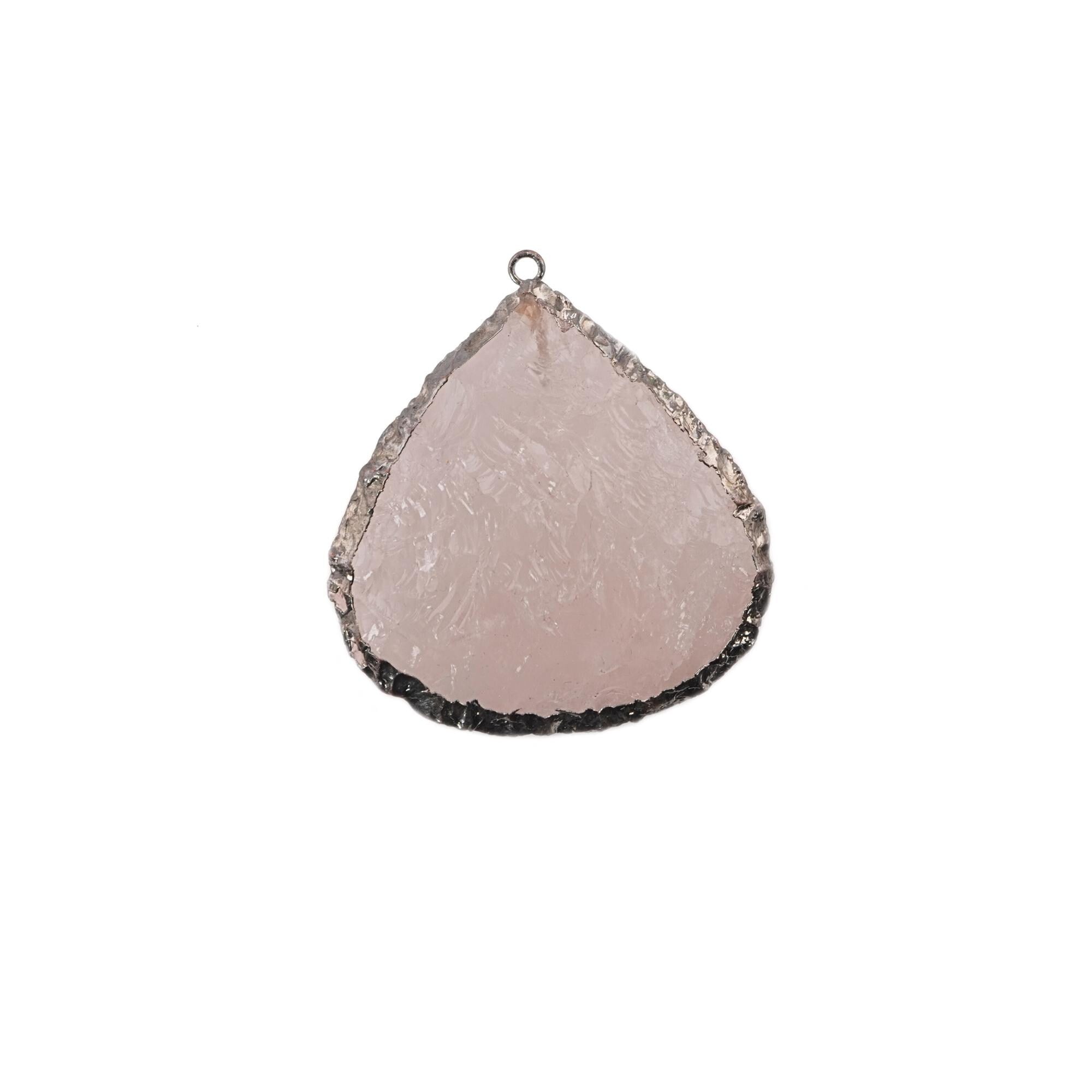 silver electroplated rose quartz pendant


