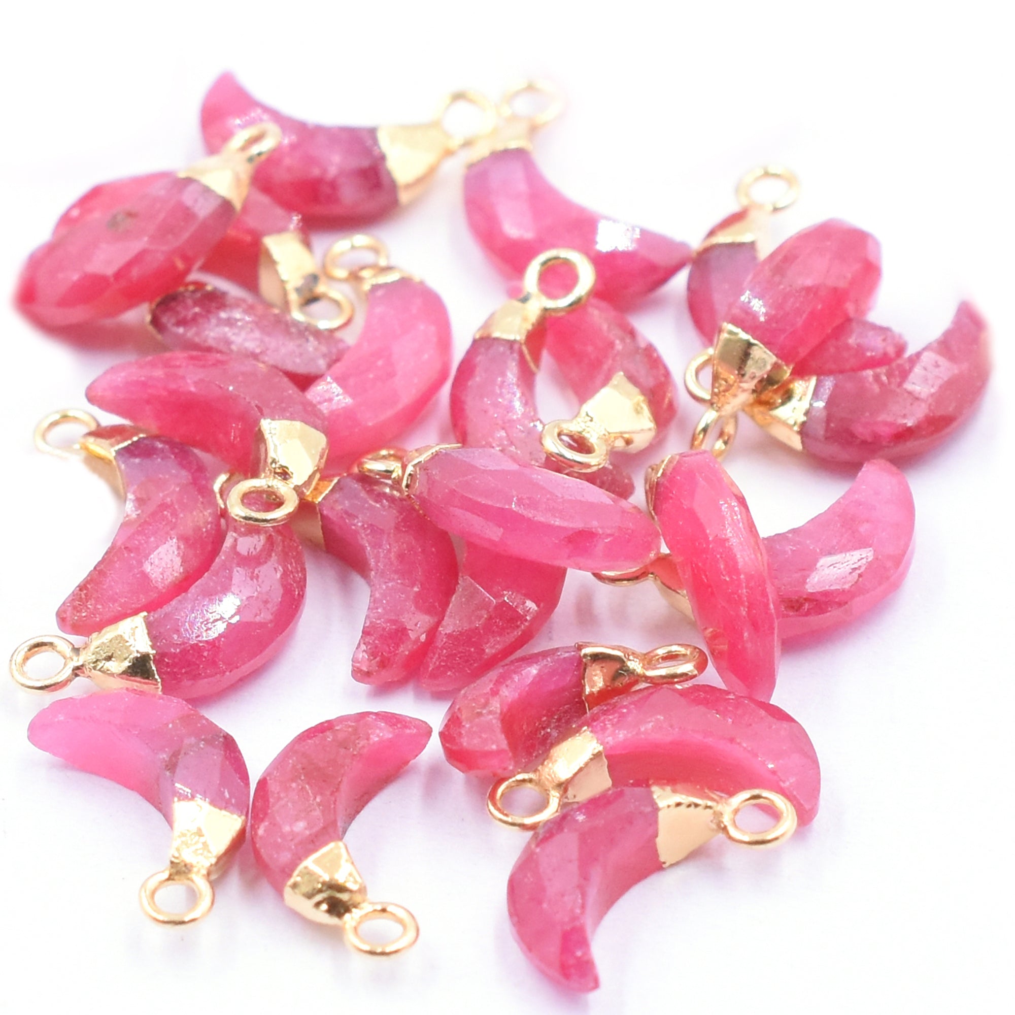 Ruby Corundum Moon Shape 10 x 5 MM Gold Electroplated Pendant (Set Of 2 Pcs)