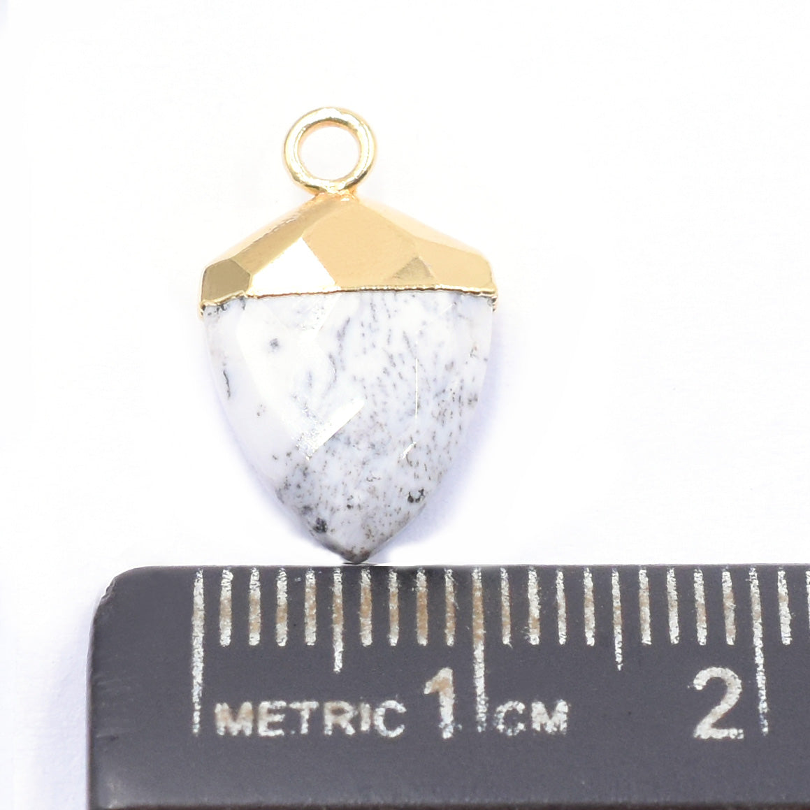 Dendritic Opal Shield pendant in gold frame