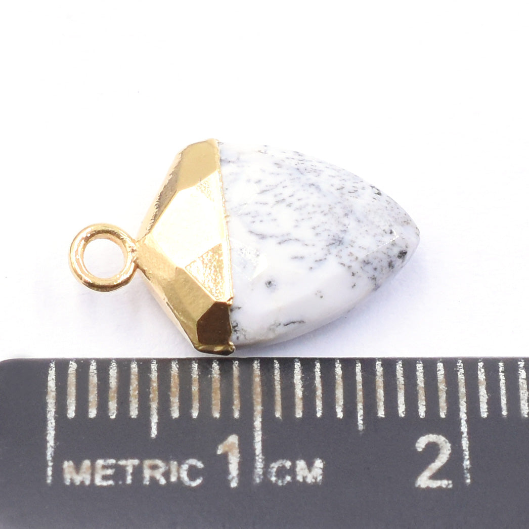 Elegant Shield shaped Dendritic Opal pendant with gold