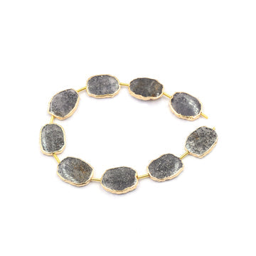 Black Sunstone Uneven Shape 15x12 MM Straight Drilled Gold Electroplated Strand