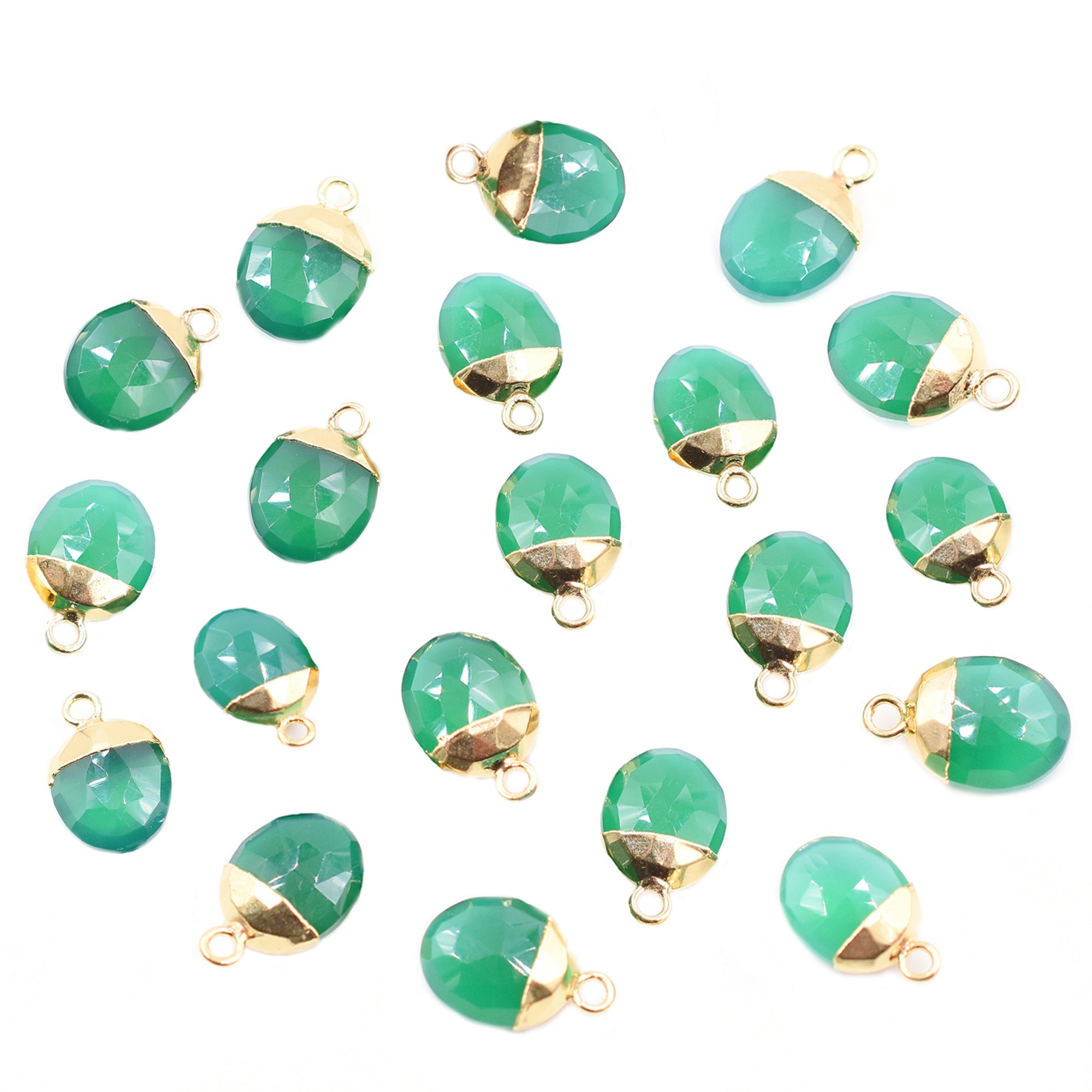 Green Onyx Oval Shape Gold Electroplated Pendant (Set Of 2 Pcs)