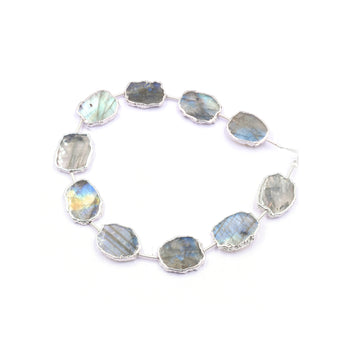 Labradorite 15X12 MM Uneven Shape Straight Drilled Rhodium Electroplated Strand - Jaipur Gem Factory