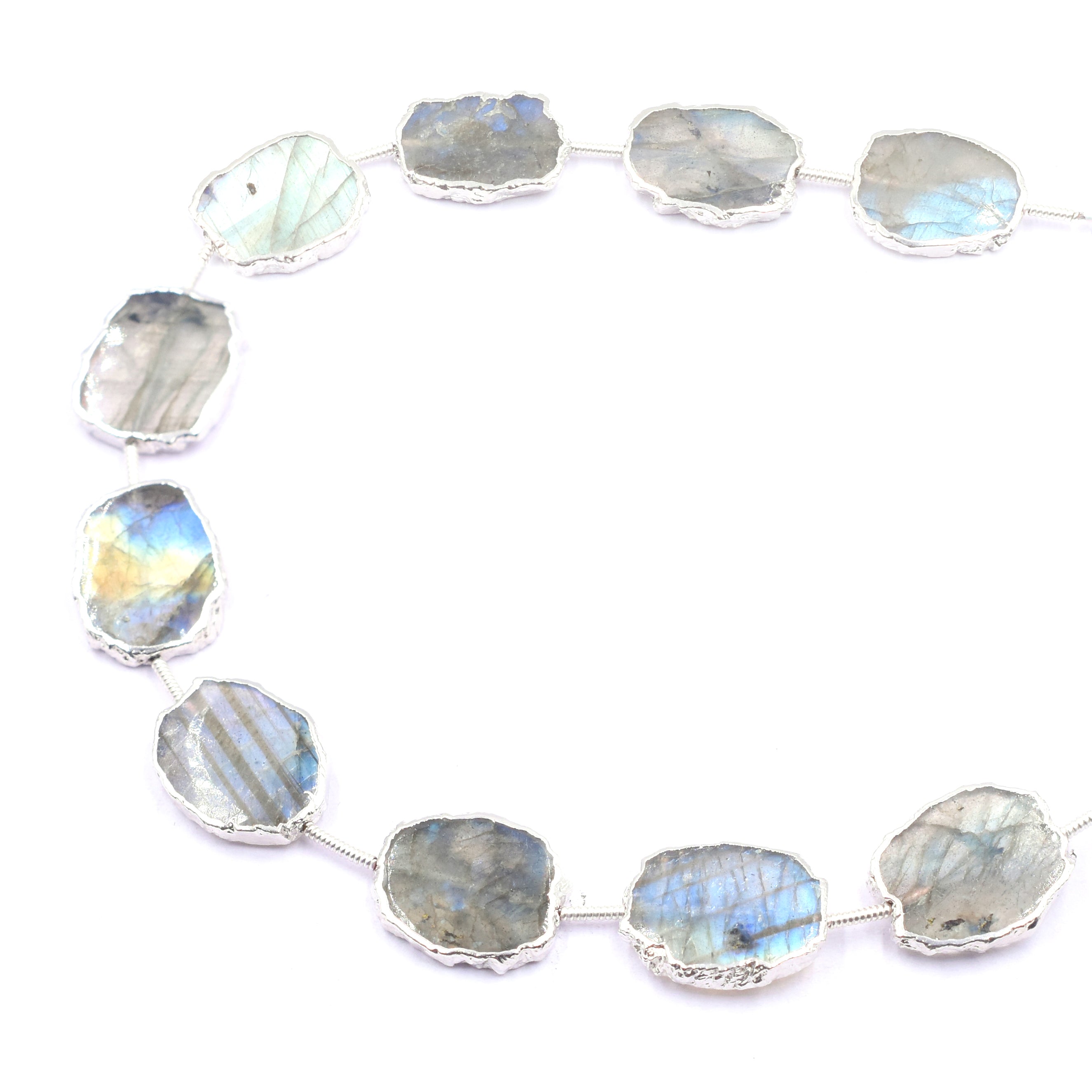 Labradorite 15X12 MM Uneven Shape Straight Drilled Rhodium Electroplated Strand - Jaipur Gem Factory