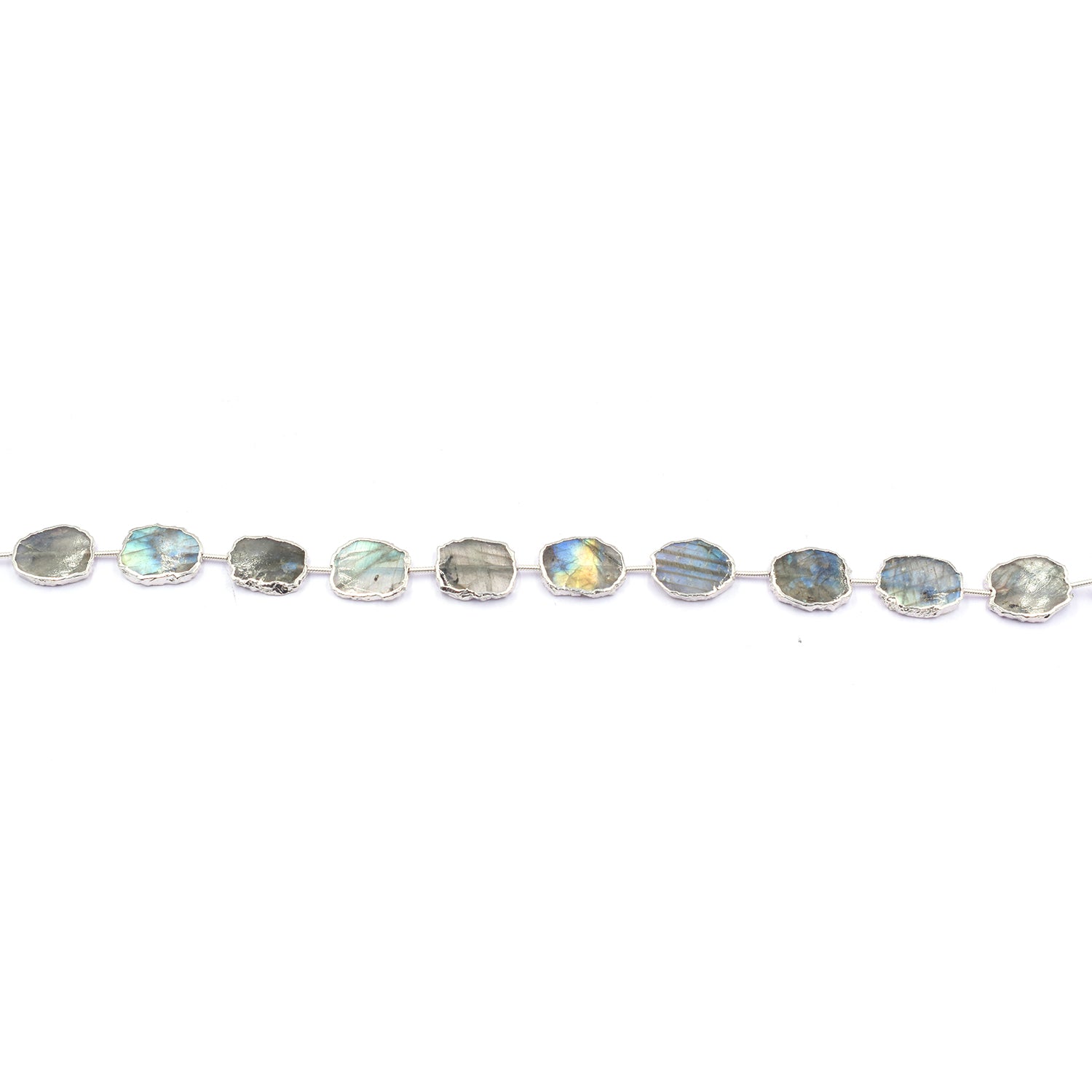 Labradorite 15X12 MM Uneven Shape Straight Drilled Rhodium Electroplated Strand - Jaipur Gem Factory