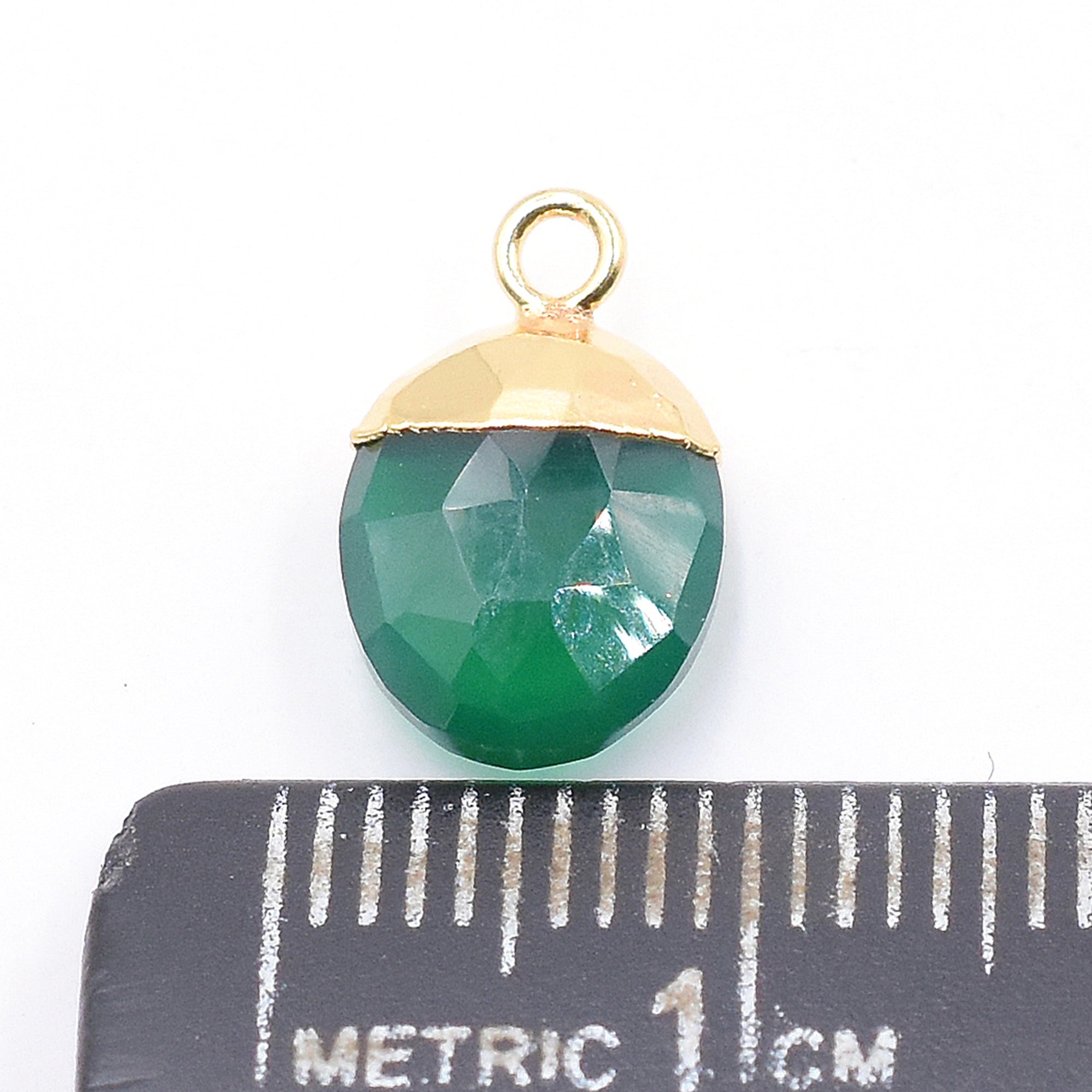 oval shaped Green Onyx pendant, gold electroplated