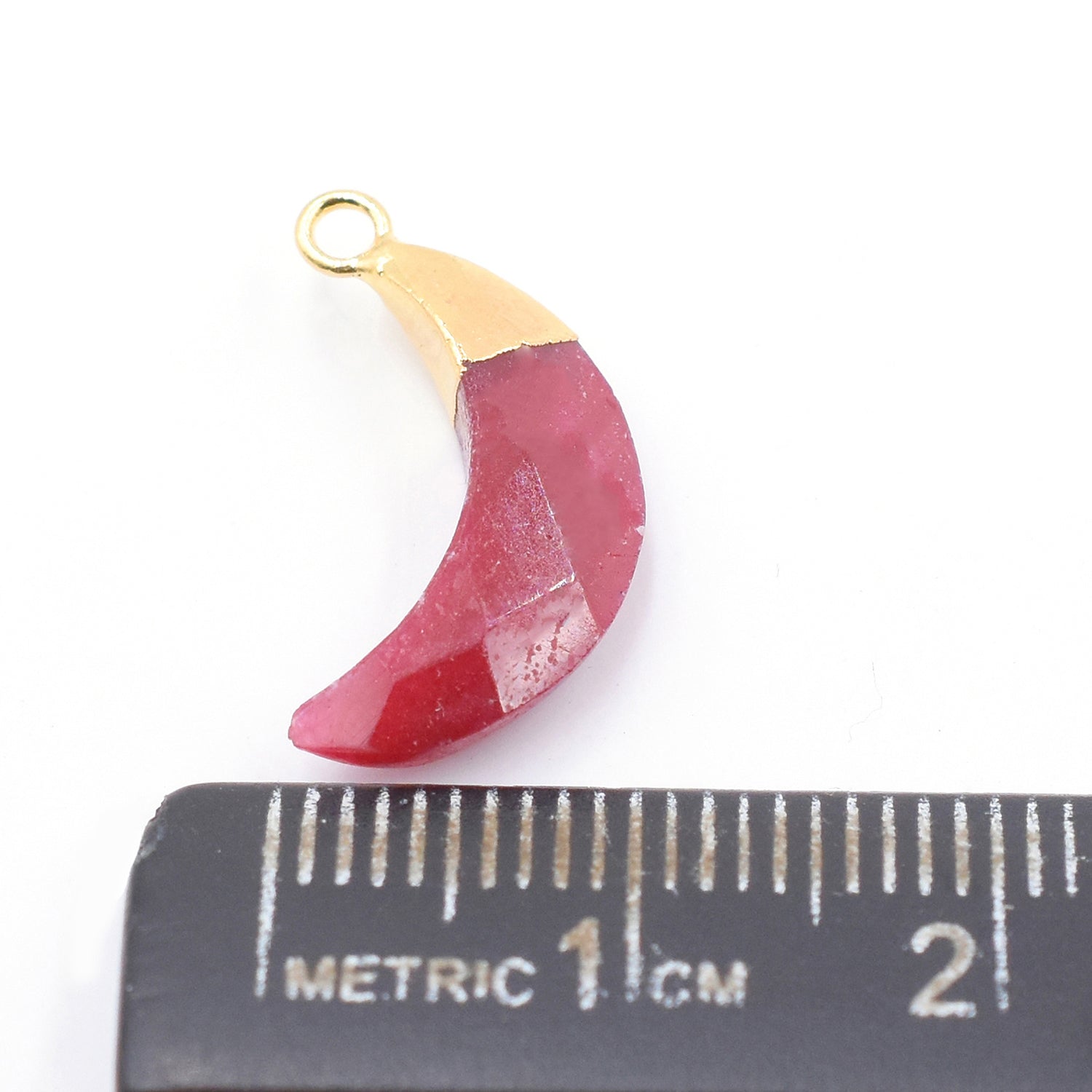 Ruby Corundum Moon Shape 12 X 5 MM Gold Electroplated Pendant (Set Of 2 Pcs)