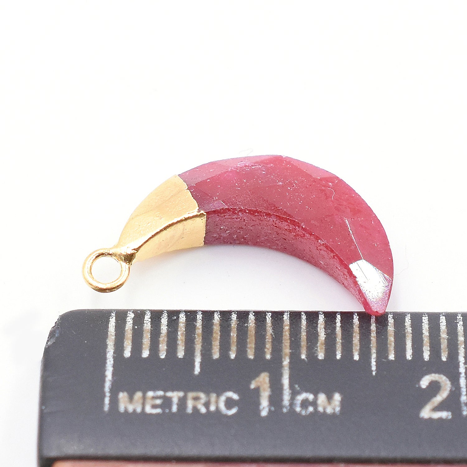 Ruby Corundum Moon Shape 12 X 5 MM Gold Electroplated Pendant (Set Of 2 Pcs)