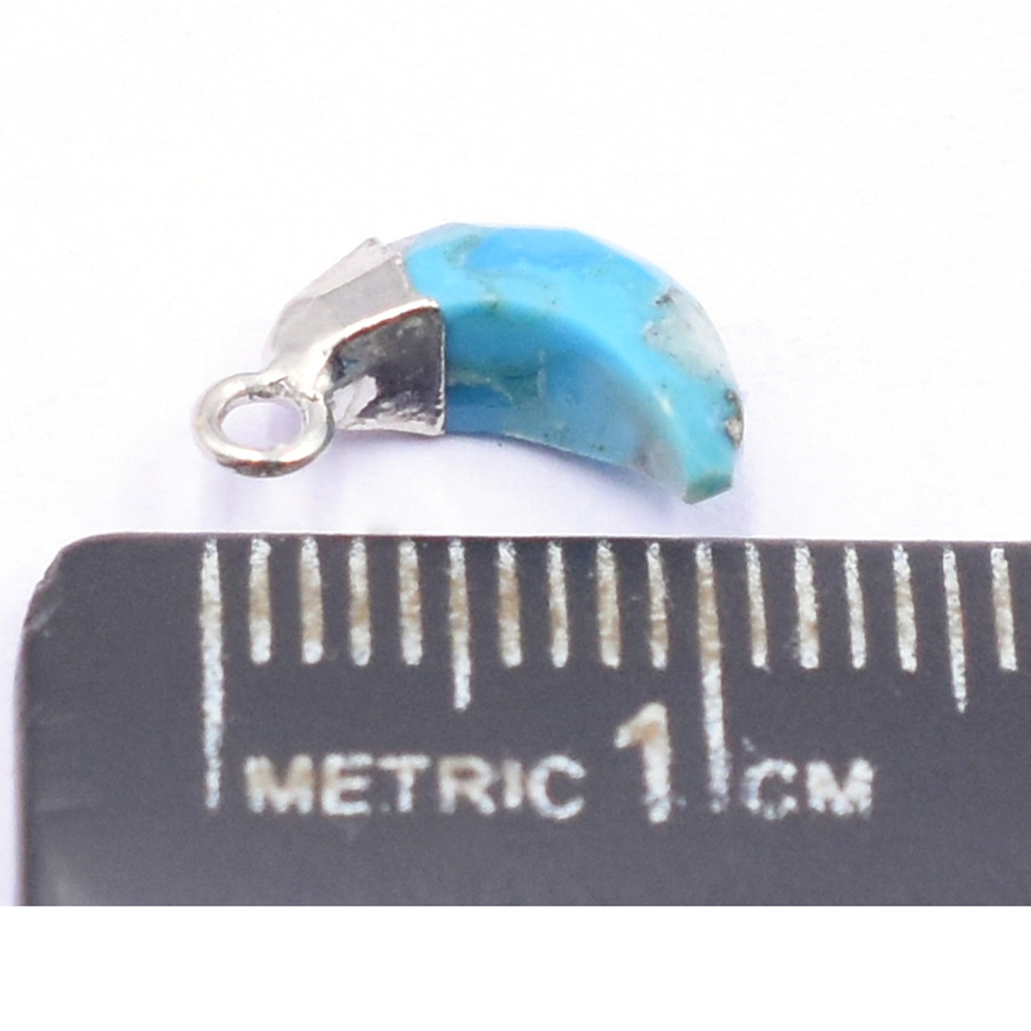 Kingman Block Turquoise 10X5 MM Moon Shape Rhodium Electroplated Pendant (Set Of 2 Pcs)
