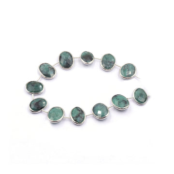 Emerald 15X11 MM Oval Shape Silver Bezel Rhodium Plated Center Drilled Strand - Jaipur Gem Factory