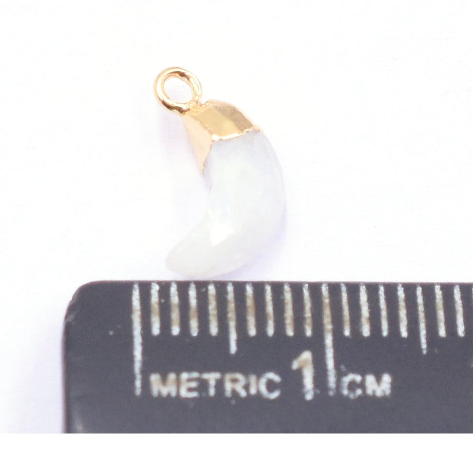 Rainbow Moonstone Moon Shape 10 x 5 MM Gold Electroplated Pendant (Set Of 2 Pcs)