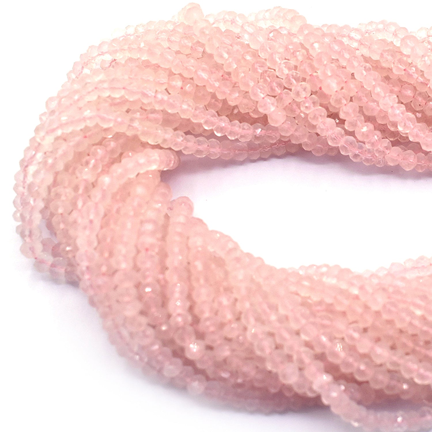 Rose Quartz 4 MM Faceted Rondelle Shape Beads Strand - Jaipur Gem Factory