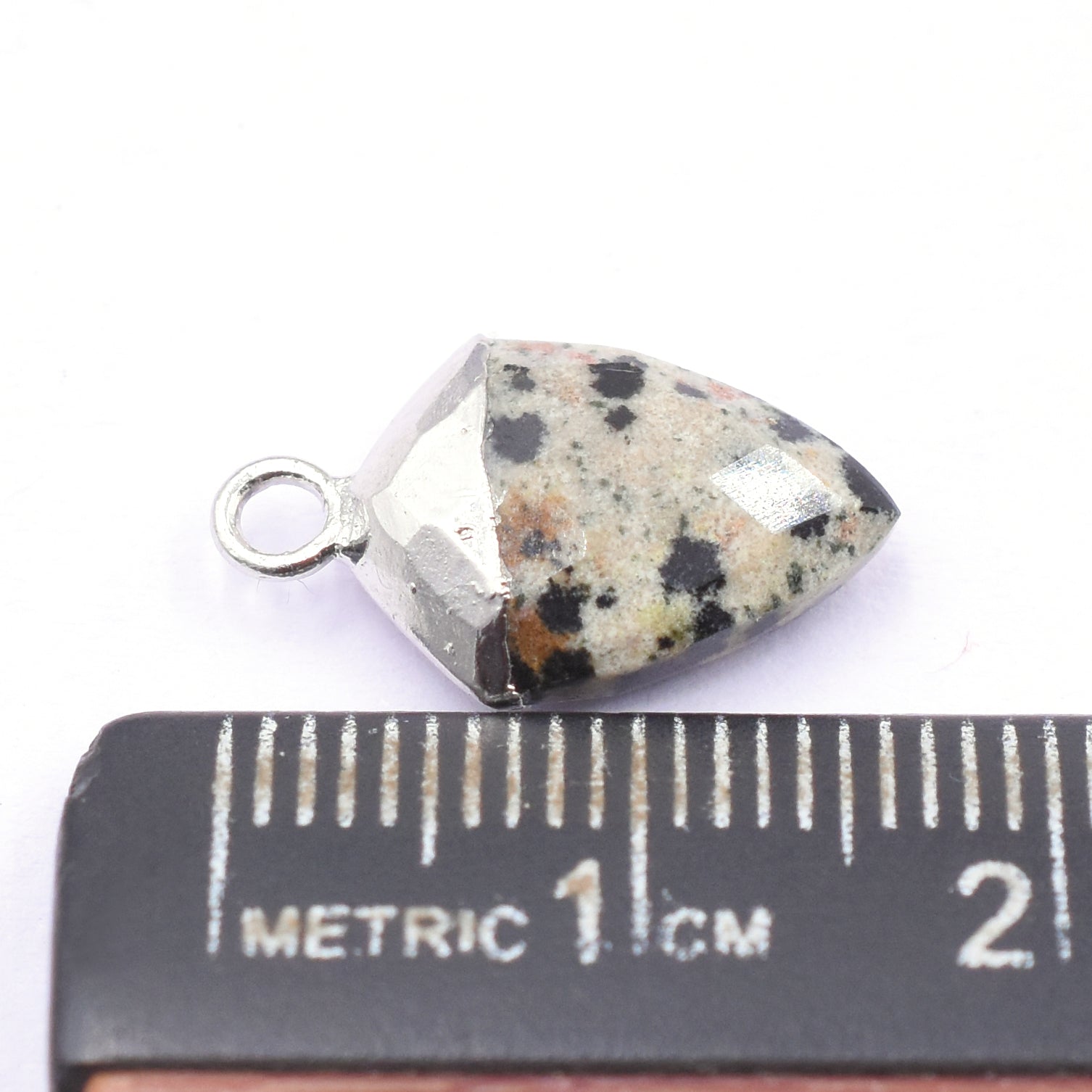 Dalmatian Jasper 13X10 MM Shield Shape Rhodium Electroplated Pendant ( Set Of 2 Pcs)