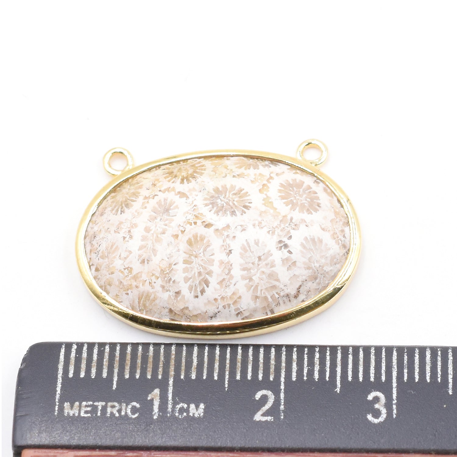 Silver vermeil fossil coral oval shape pendant