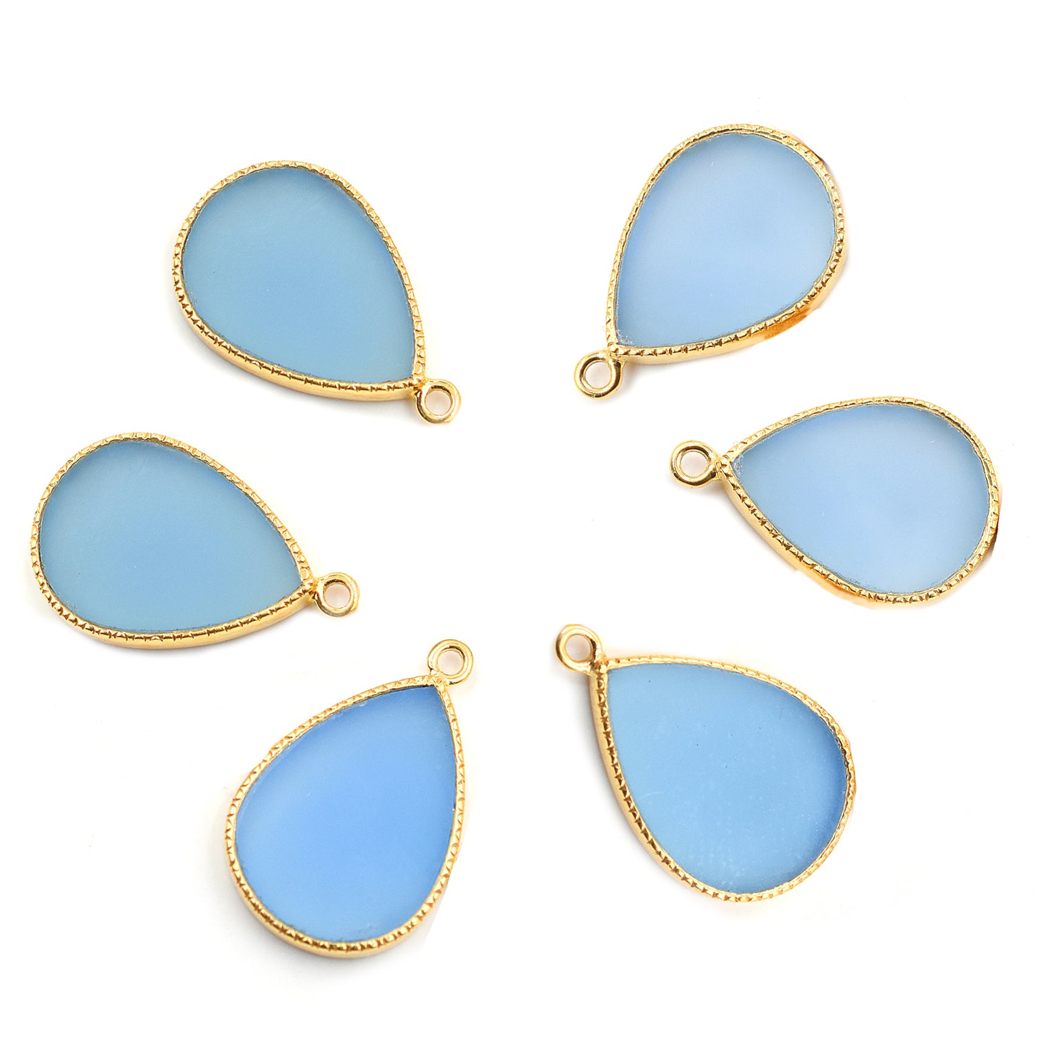 Pear-shaped blue chalcedony set in silver vermeil pendant