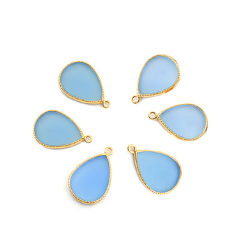 Blue chalcedony pear-shaped gemstone in silver vermeil bezel