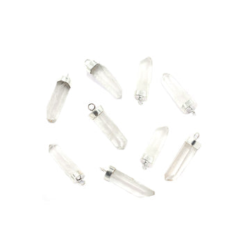 Crystal quartz pencil-shaped gemstone in silver plated bezel