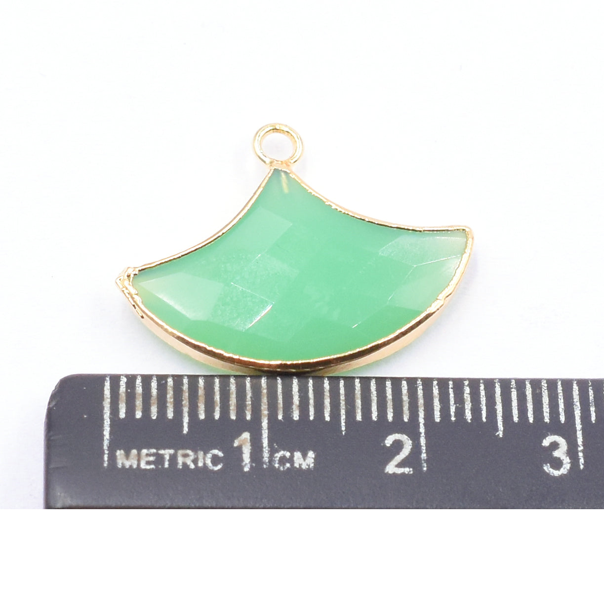 Gold electroplated Chrysoprase Chalcedony pendant in axe shape