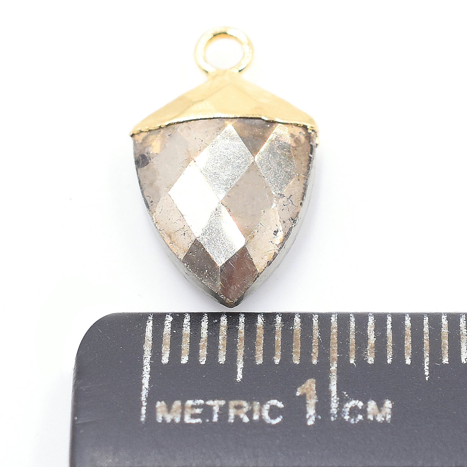 Pyrite Shield Shape 13 x 10 MM Gold Electroplated Pendant ( Set Of 2 Pcs)