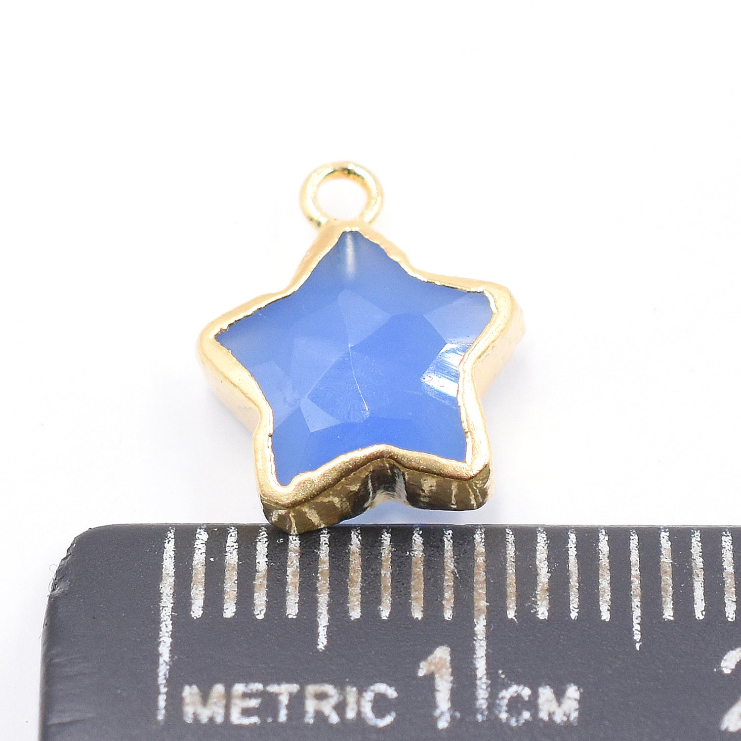 Blue Chalcedony Star Shape 10 To 11 MM Gold Electroplated Pendant (Set Of 2 Pcs)