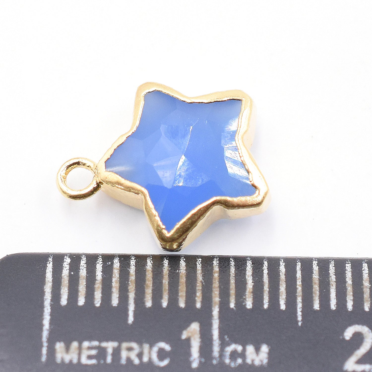 Blue Chalcedony Star Shape 10 To 11 MM Gold Electroplated Pendant (Set Of 2 Pcs)