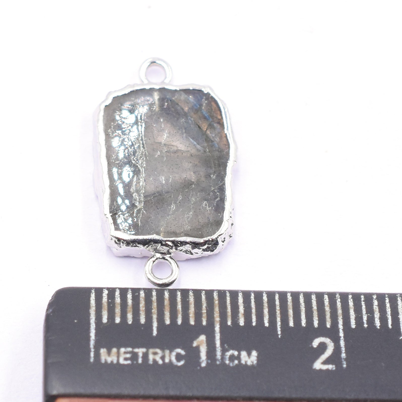 Labradorite 12X10 MM Rectangle Shape Rhodium Electroplated Connector - Jaipur Gem Factory