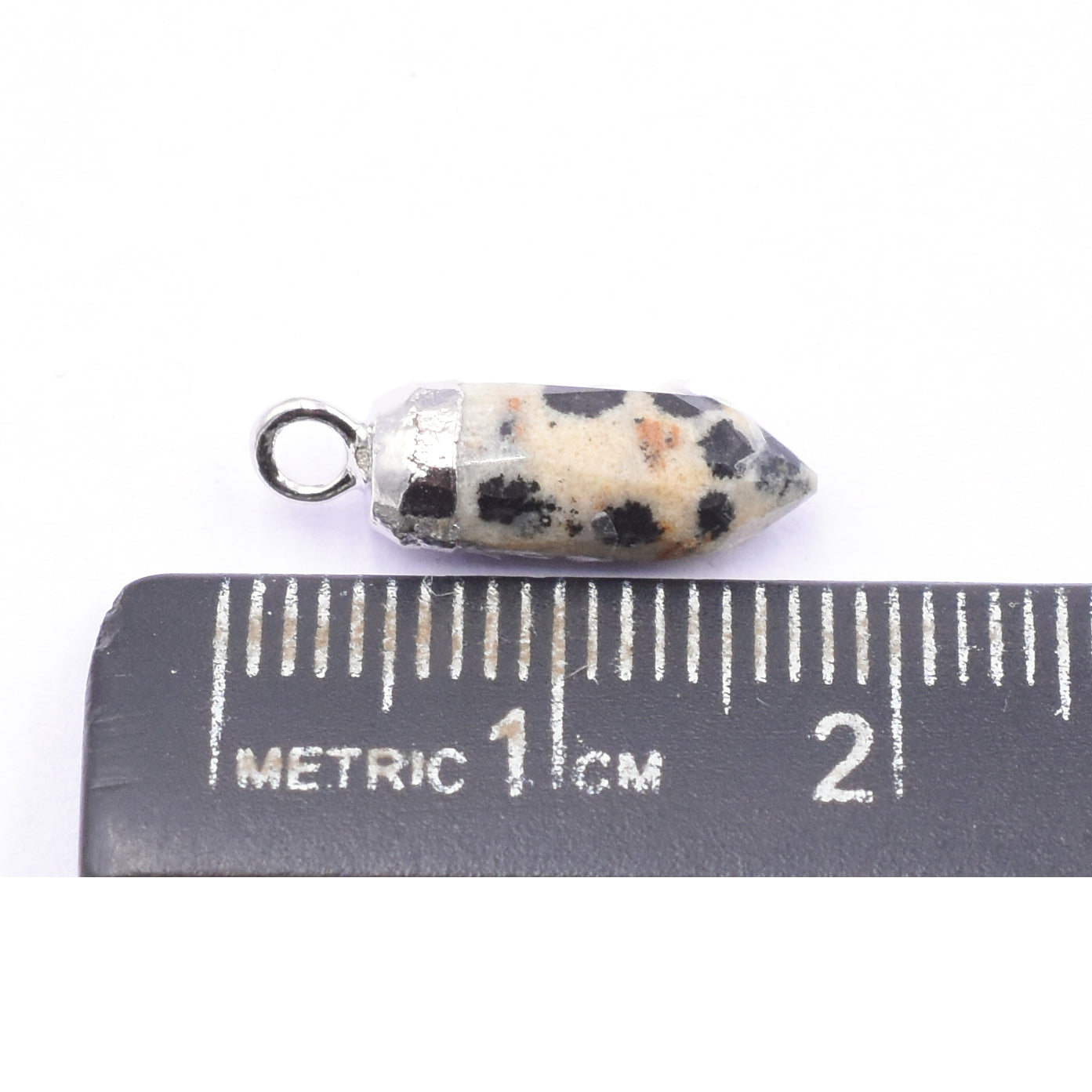 Dalmatian Jasper bullet pendant in silver frame