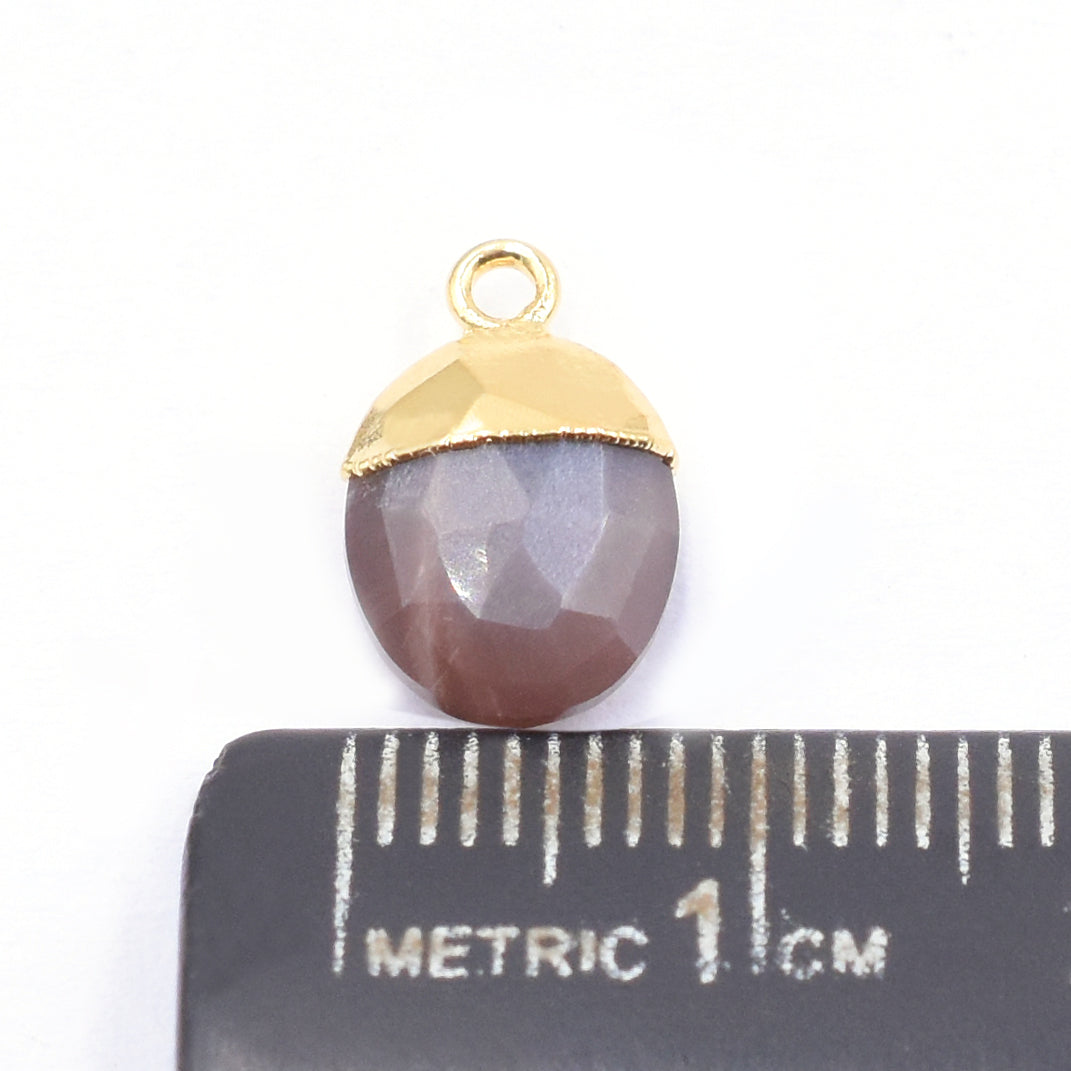 Gold electroplated Brown Chocolate Moonstone pendant in oval shape