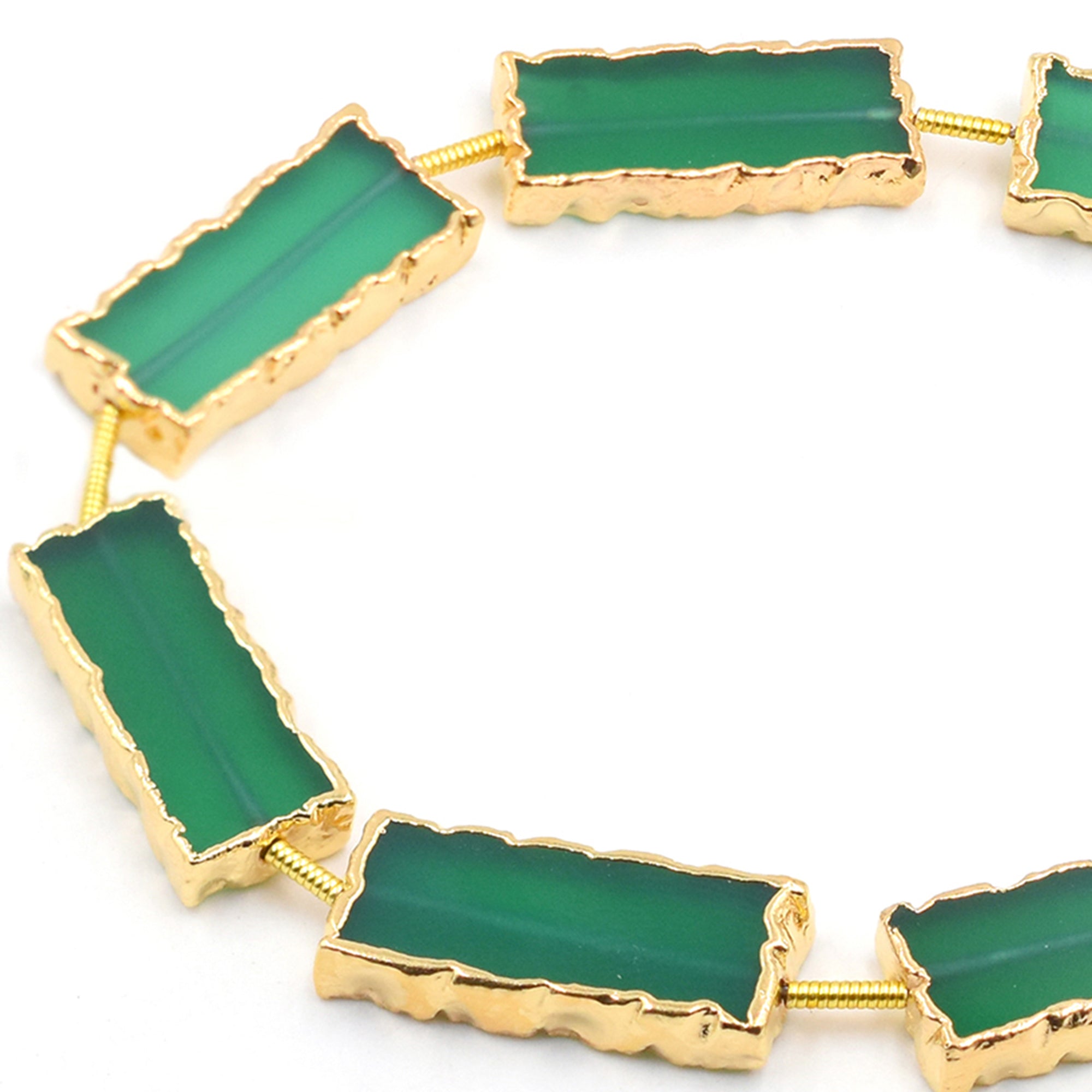 Side drilled Rectangle shaped Green Onyx with gold plating