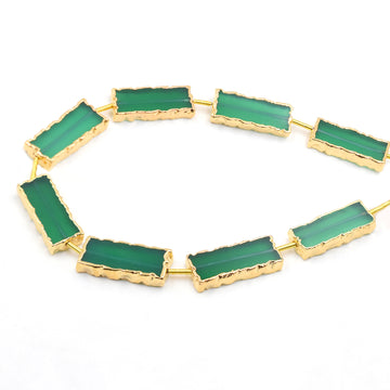 Gold electroplated Rectangle Green Onyx strand