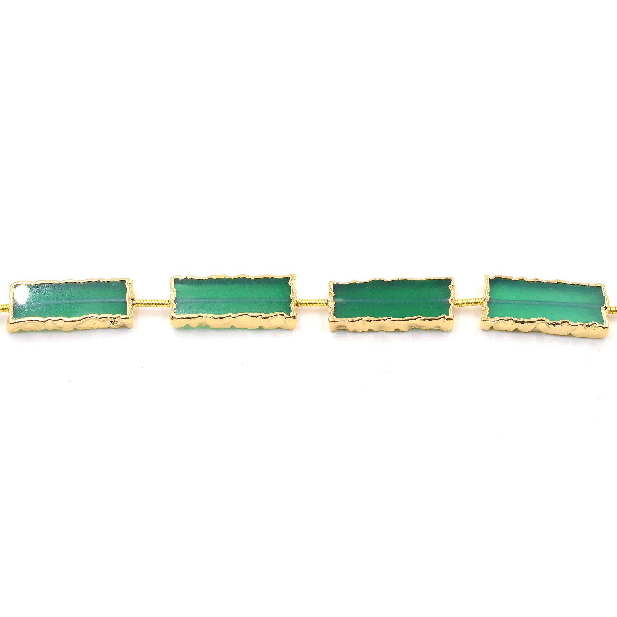 Green Onyx Rectangle strand gold electroplated