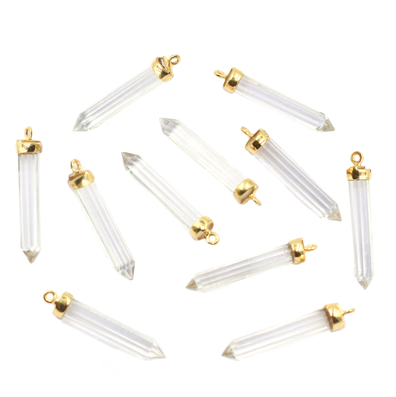 Pencil-shaped crystal quartz set in silver vermeil pendant