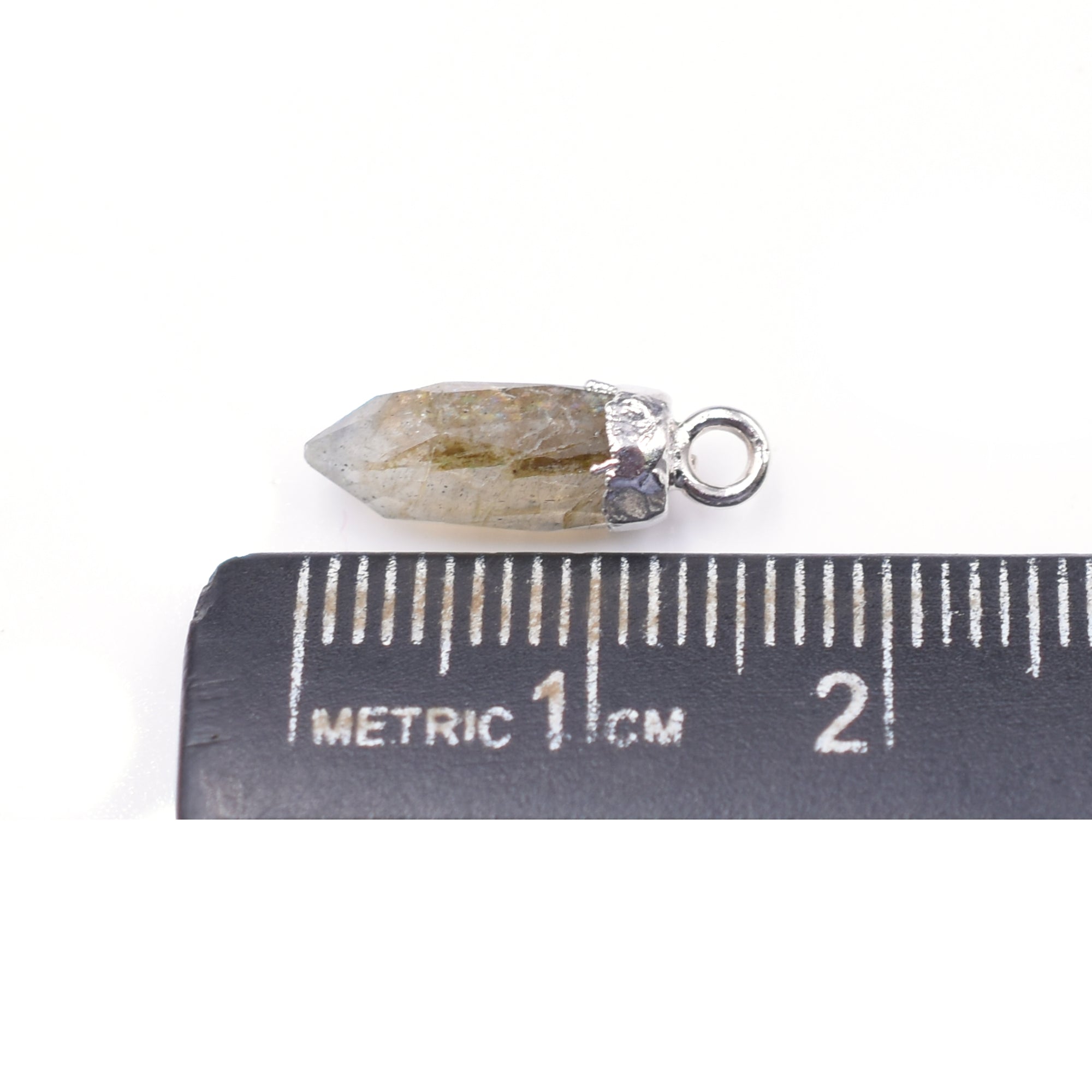 Labradorite 13X5 MM Bullet Shape Rhodium Electroplated Pendant (Set Of 2 Pcs)