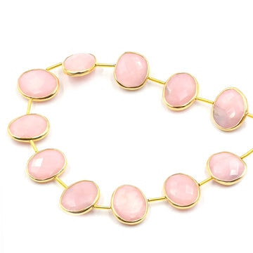 Pink Opal oval strand with silver vermeil bezel