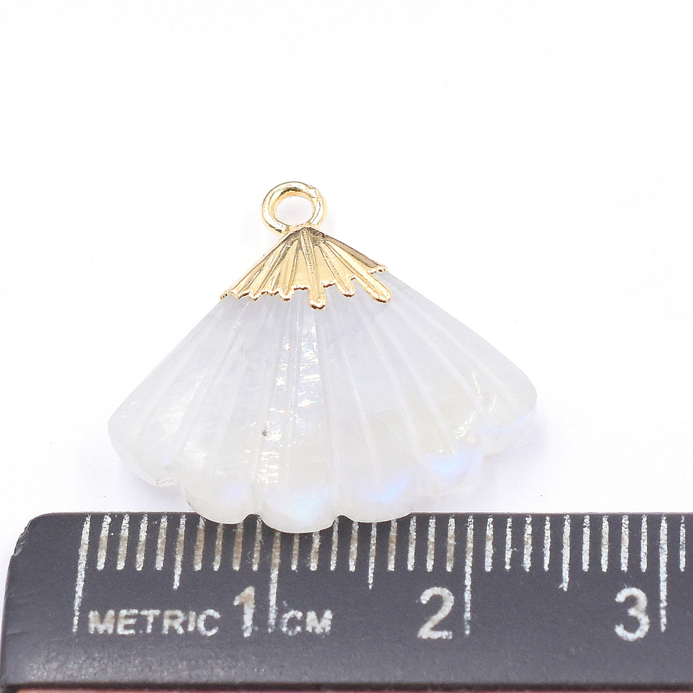 Rainbow Moonstone Feather Shape 19 MM Gold Electroplated Pendant