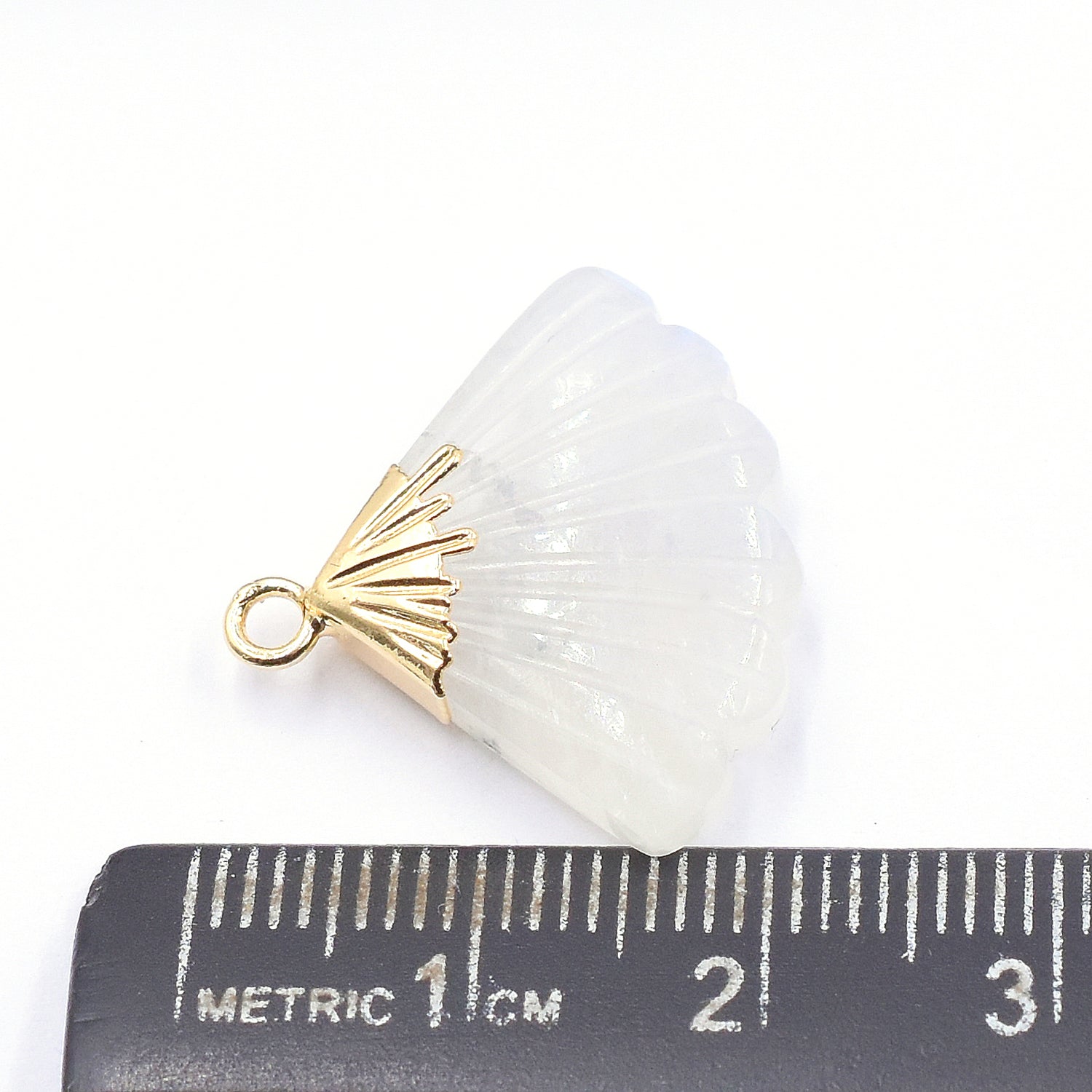 Rainbow Moonstone Feather Shape 19 MM Gold Electroplated Pendant