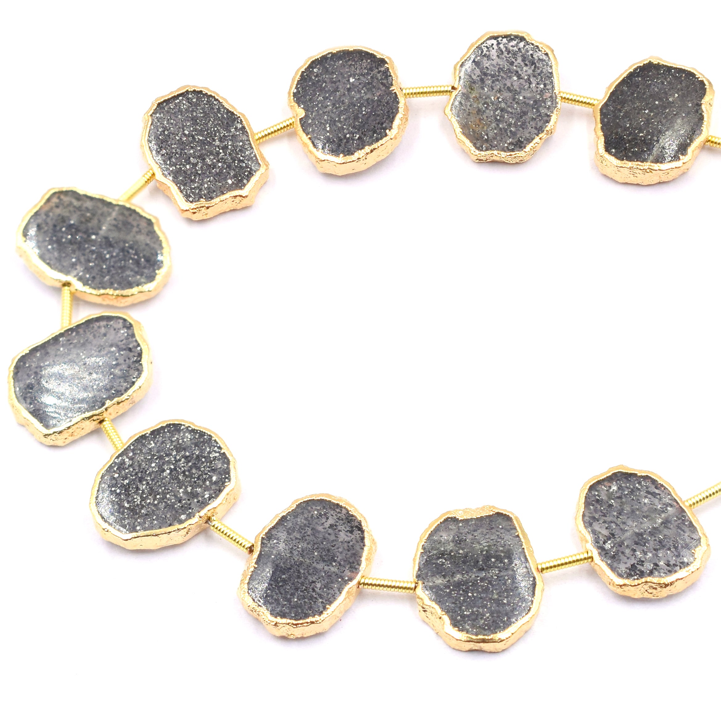 Black Sunstone 16X12 MM Uneven Shape Center Drilled Gold Electroplated Strand - Jaipur Gem Factory