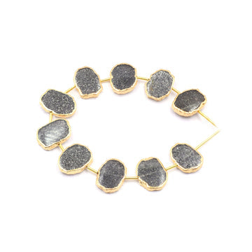 Black Sunstone 16X12 MM Uneven Shape Center Drilled Gold Electroplated Strand - Jaipur Gem Factory