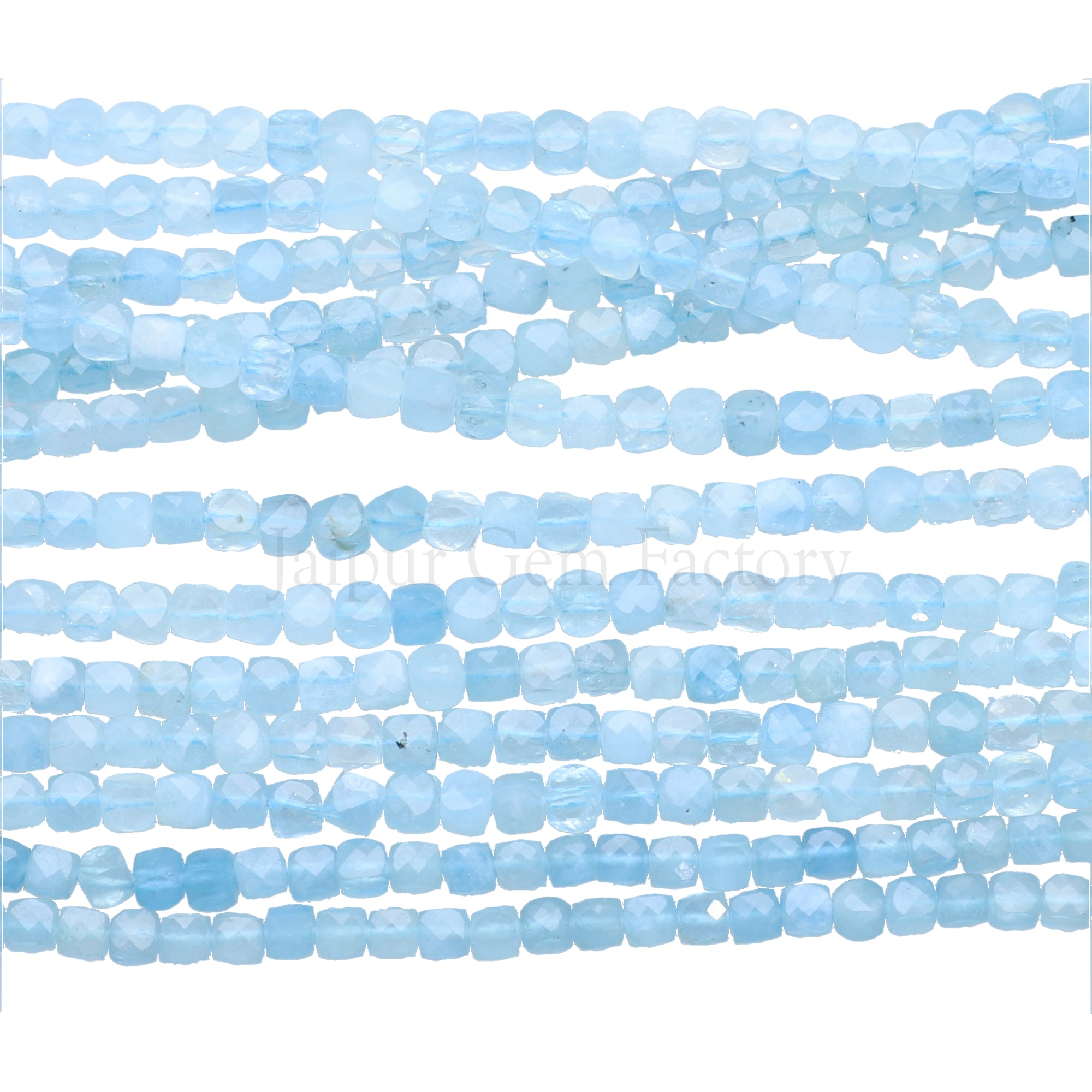 4x4MM Natural Aquamarine Faceted Cube Beads
