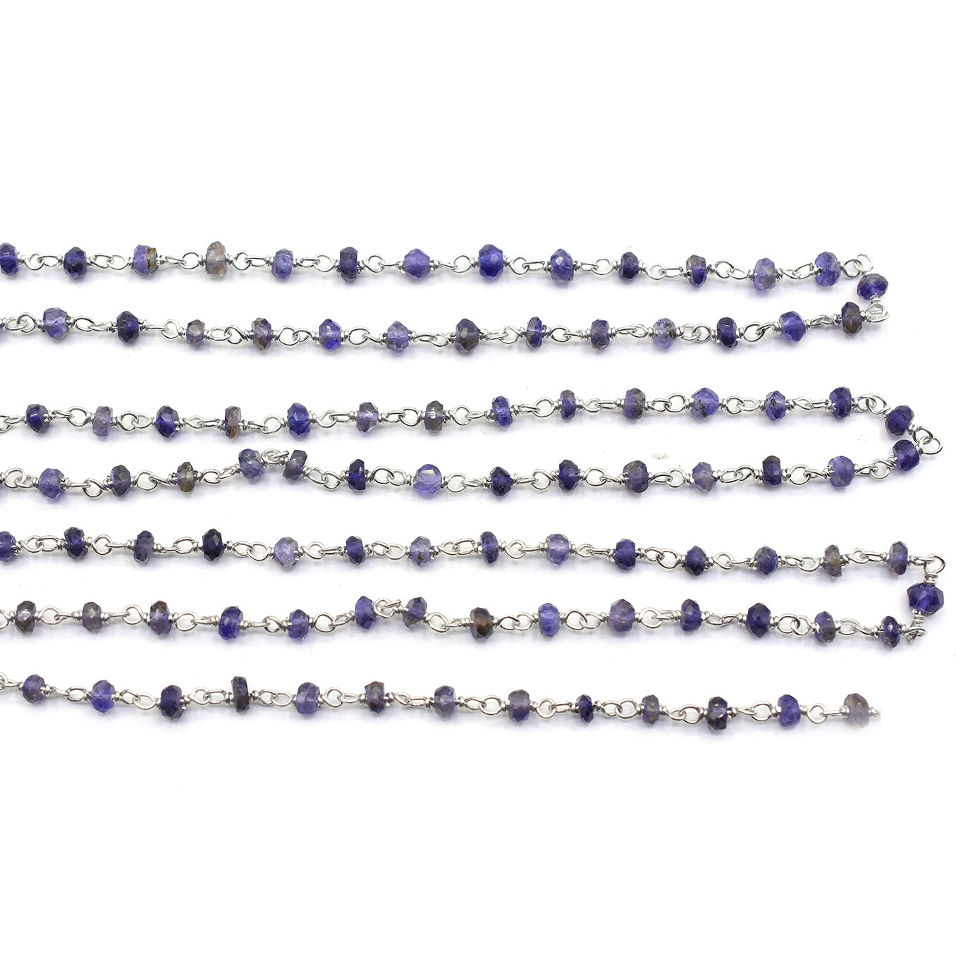 Iolite Faceted Rondelle Sterling Silver Rhodium Plated Rosary Wire Wrap Chain Sold by Foot