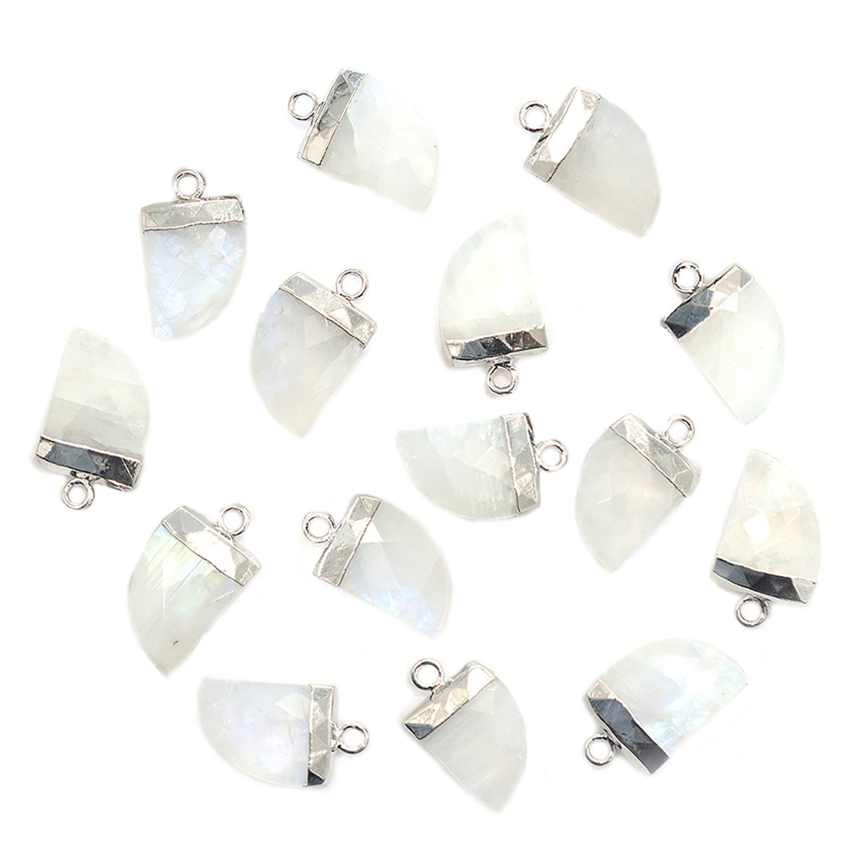 Rainbow Moonstone Horn Shape 14 x 10 MM Silver Electroplated Pendant