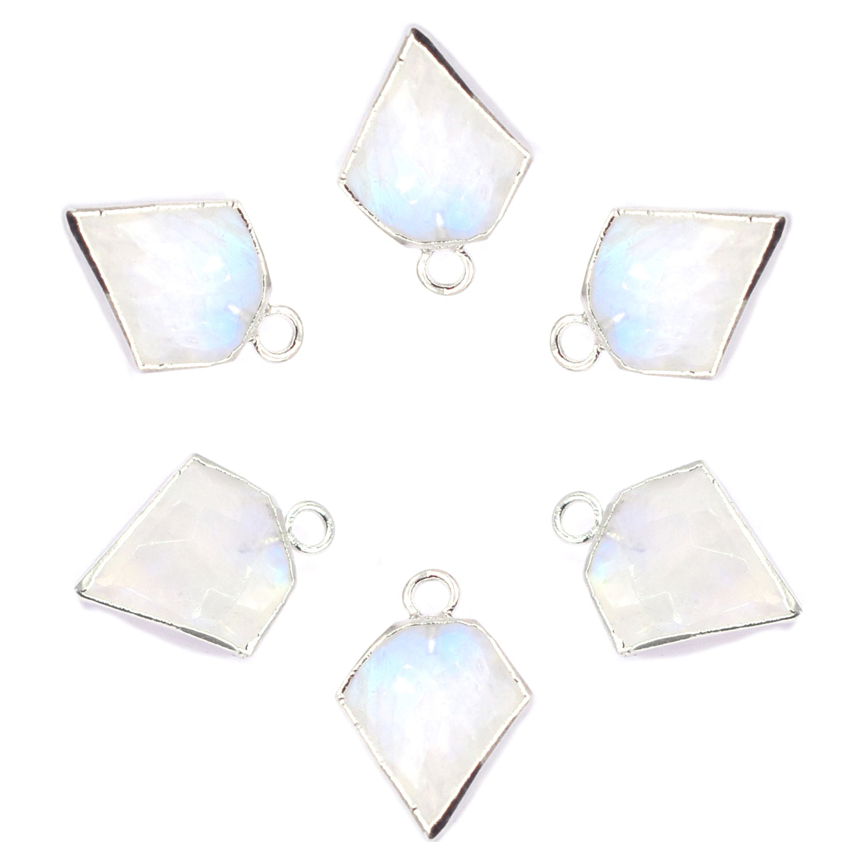 Rainbow Moonstone Diamond Shape 12 MM Silver Electroplated Pendant