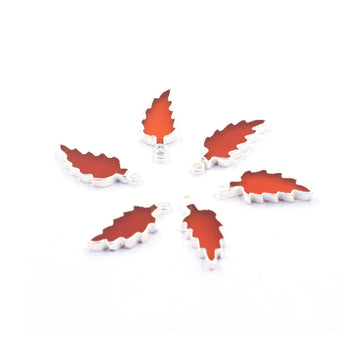 Red Onyx Leaf Shape 22 x 10 MM Silver Electroplated Pendant