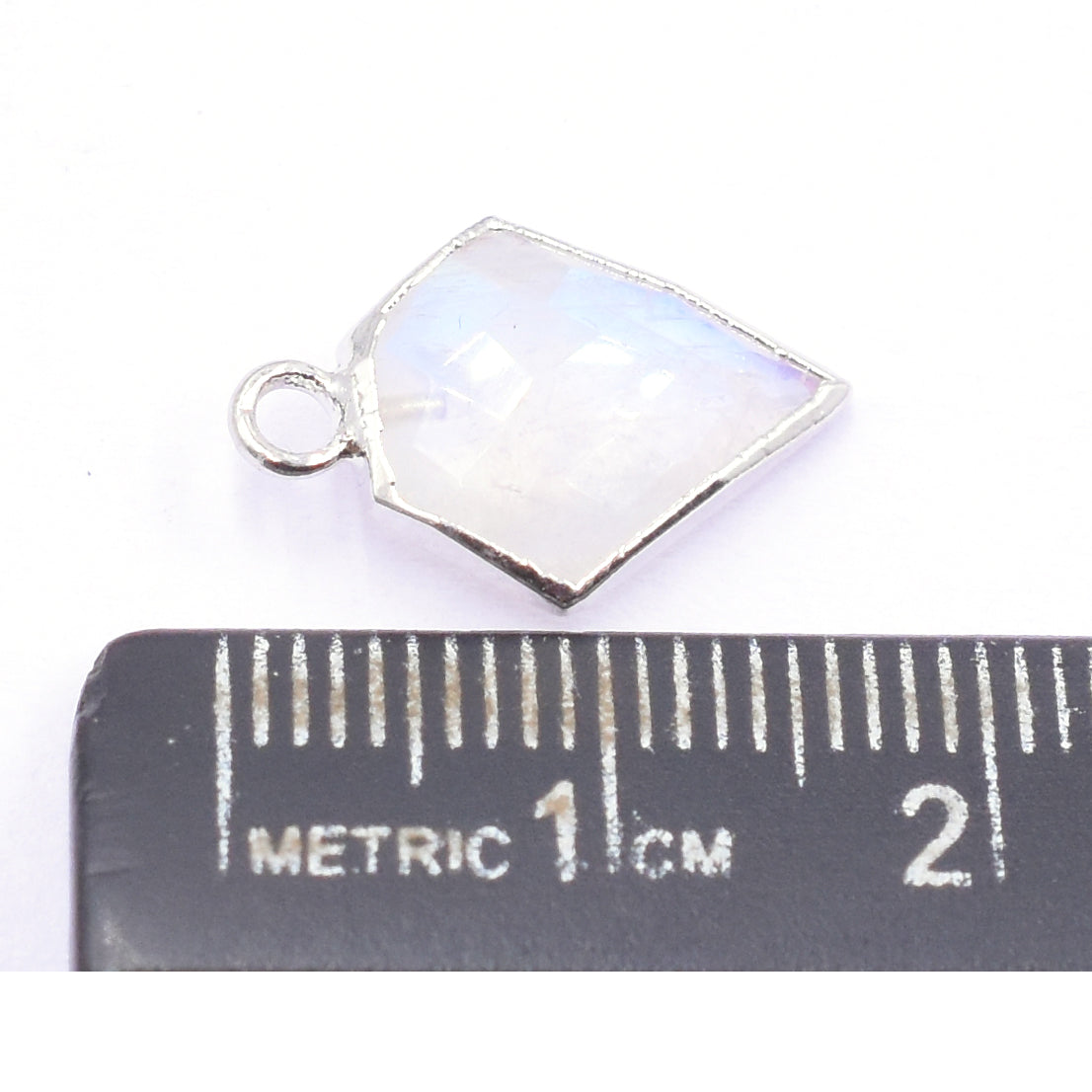 Rainbow Moonstone Diamond Shape 12 MM Silver Electroplated Pendant